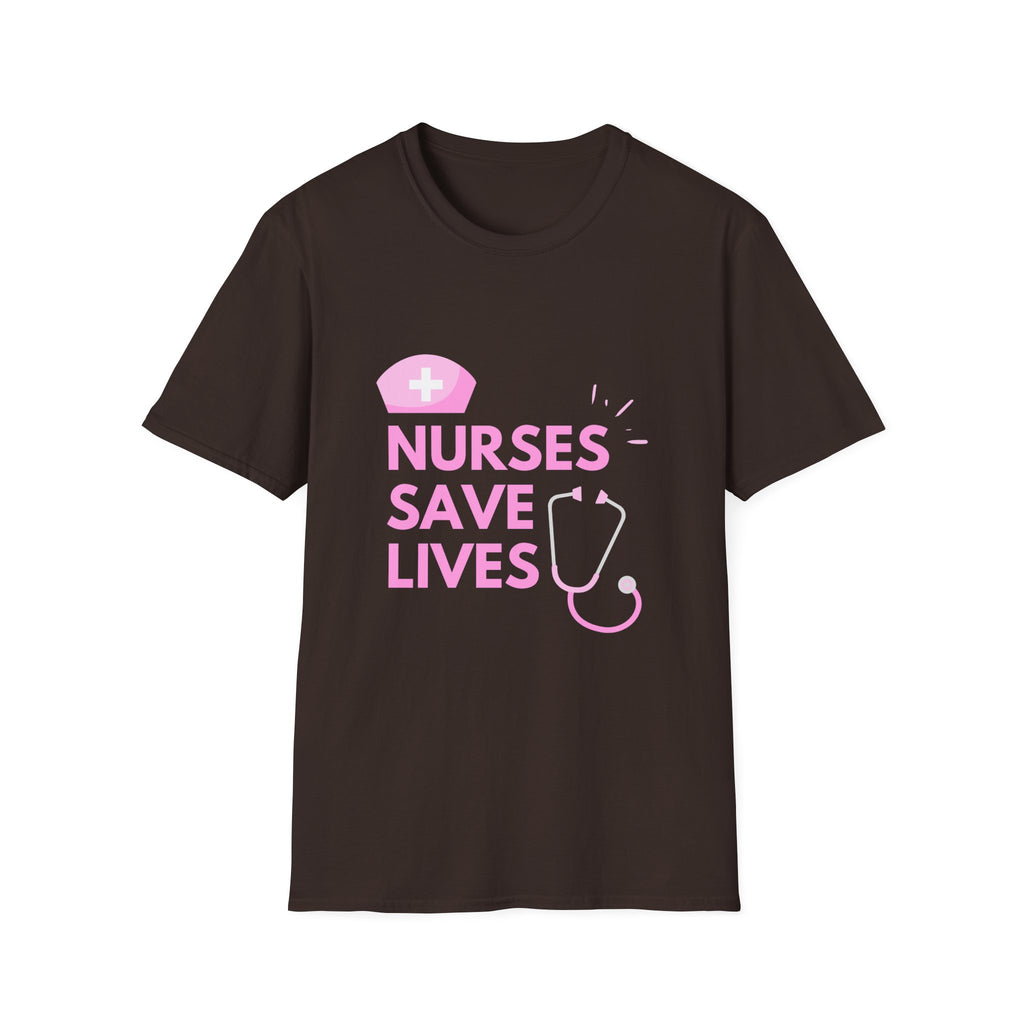 Nurses Save Lives T-Shirt — Pink Nurse Hat & Stethoscope Tee