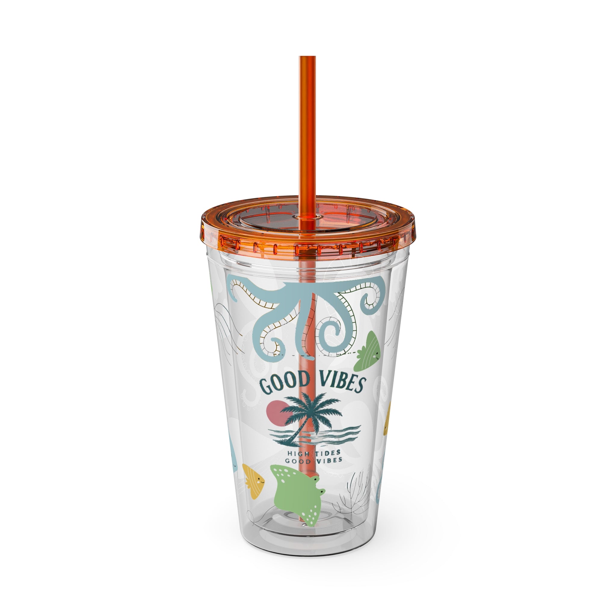 Good Vibes Ocean Tumbler with Straw — 16oz Sea Life Travel Cup
