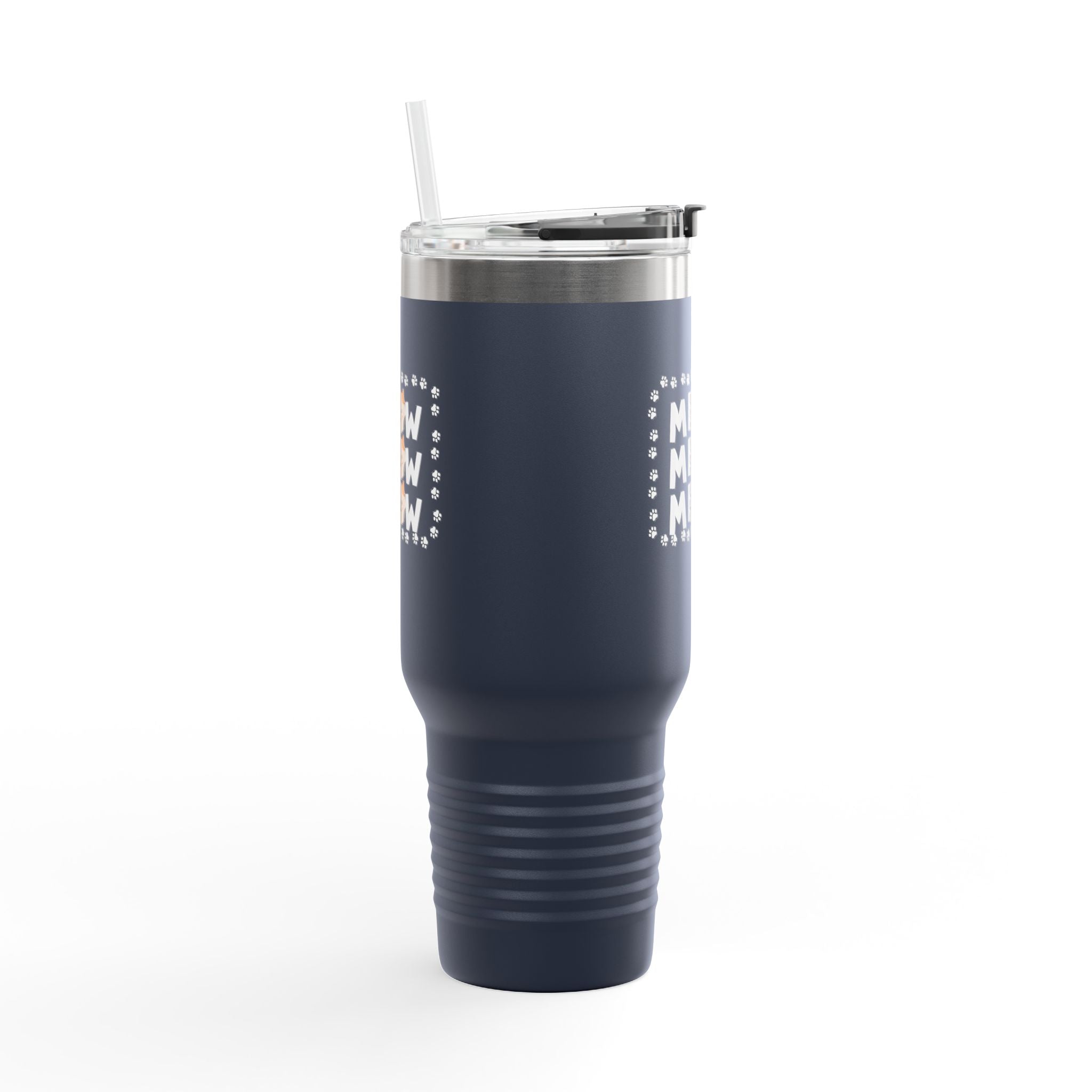 40oz Insulated Travel Mug — Red "MEOW MEOW" Cute Cat Paw Design