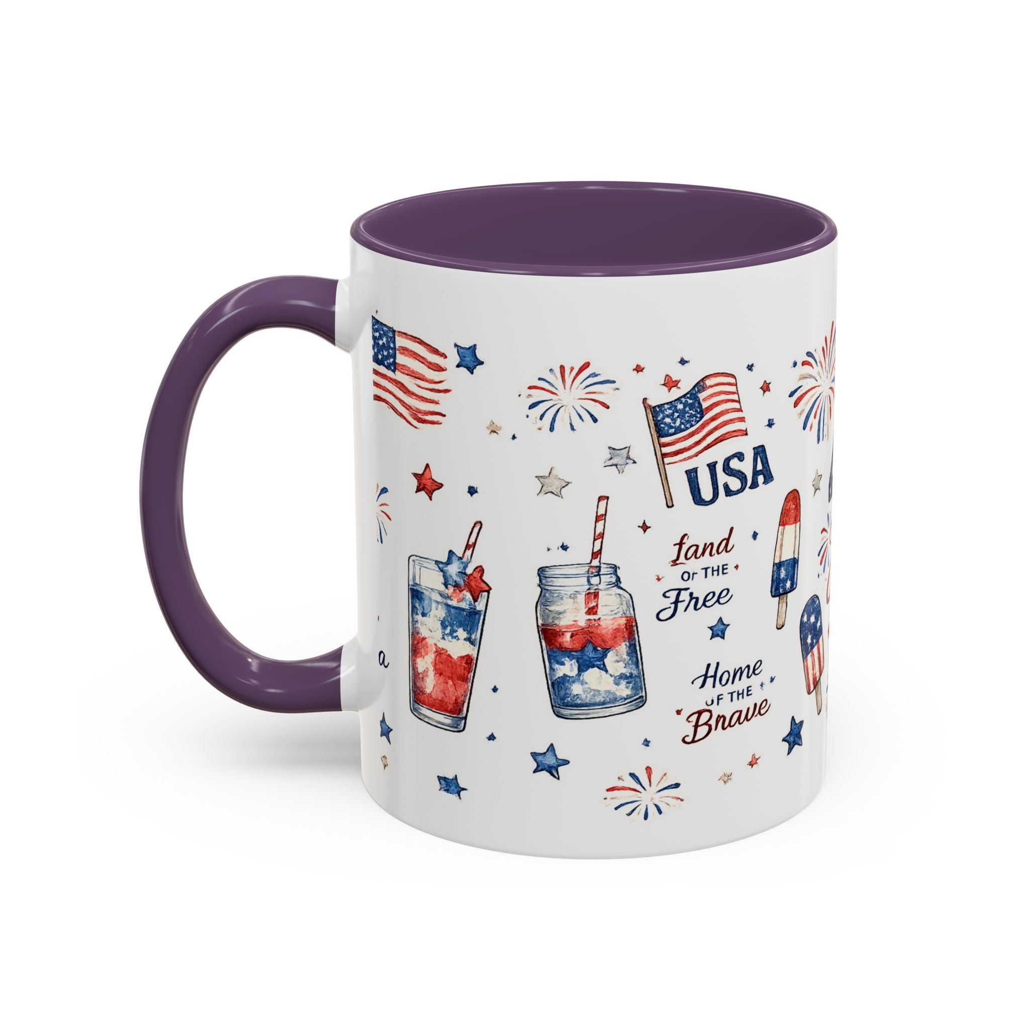 4th of July Accent Coffee Mug — Patriotic Fireworks & God Bless America Design (11oz)