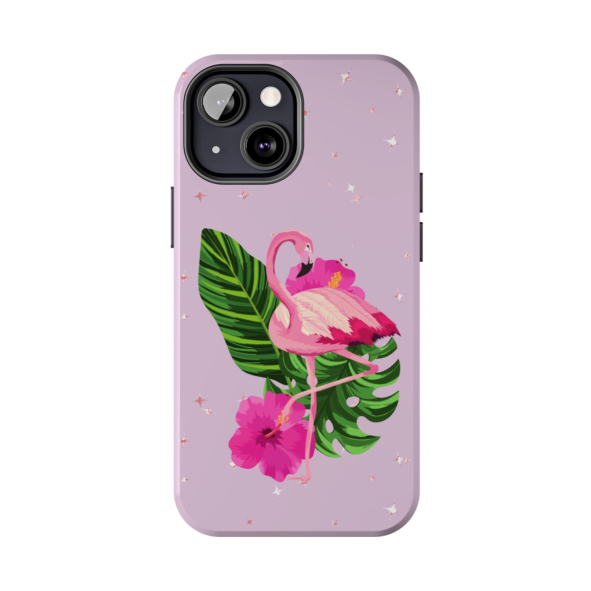 Flamingo Tropical Tough Phone Case — Pink Hibiscus & Palm Leaves