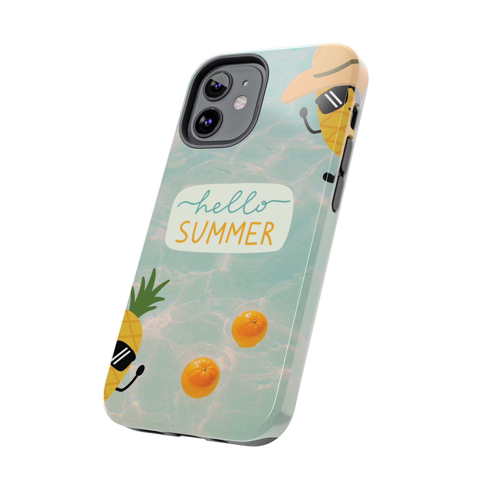 Hello Summer Tough Phone Case - Cute Pineapple & Oranges Beach Design