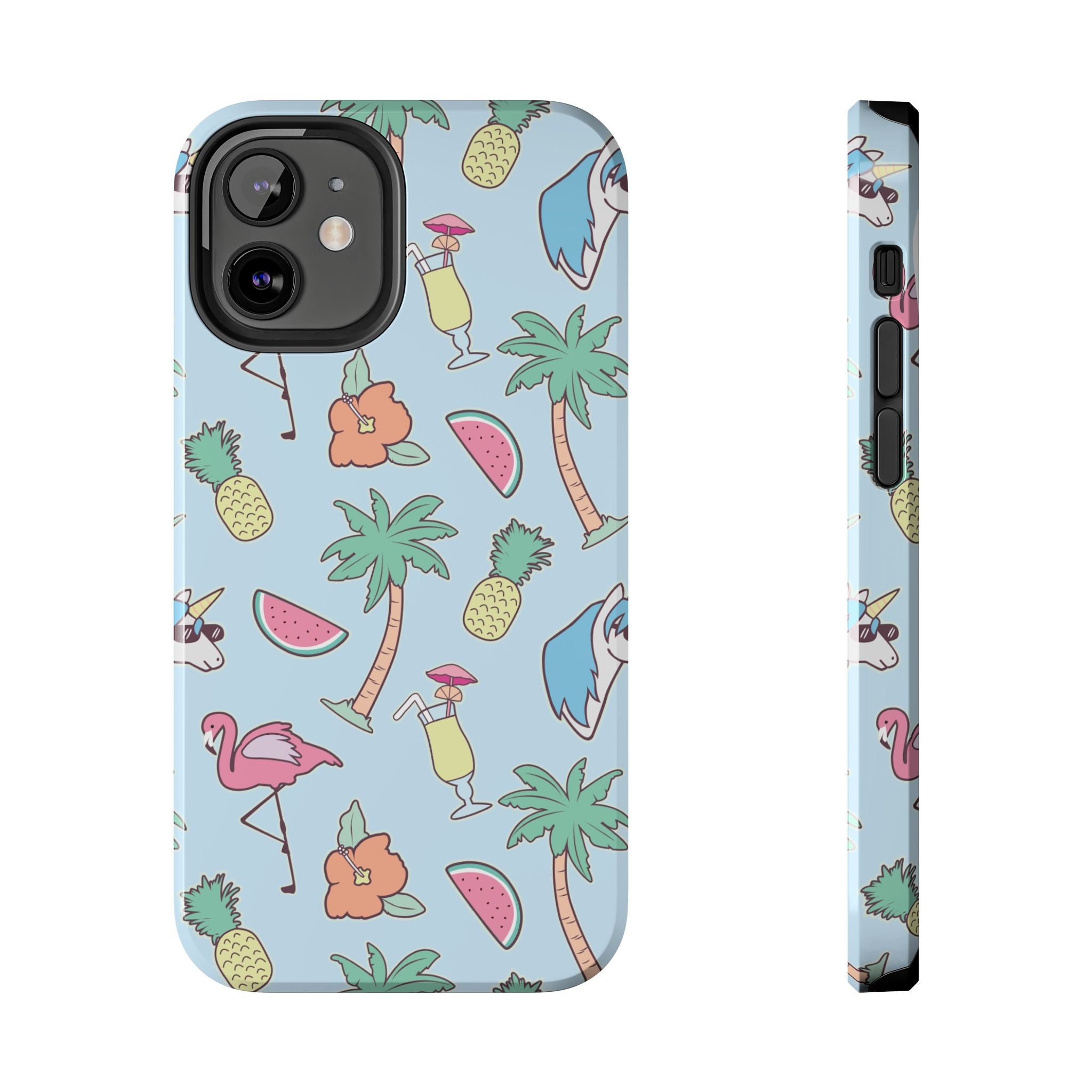 Tropical Summer Tough Phone Case — Pineapple, Flamingo & Palm Pattern