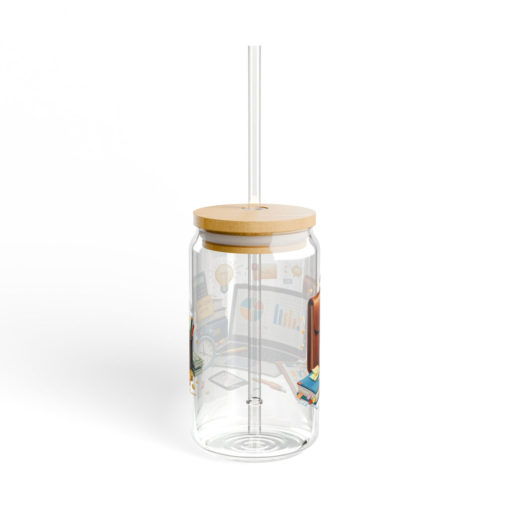 Office Hustle 16oz Sipper Glass — Work Desk Coffee & Productivity Design