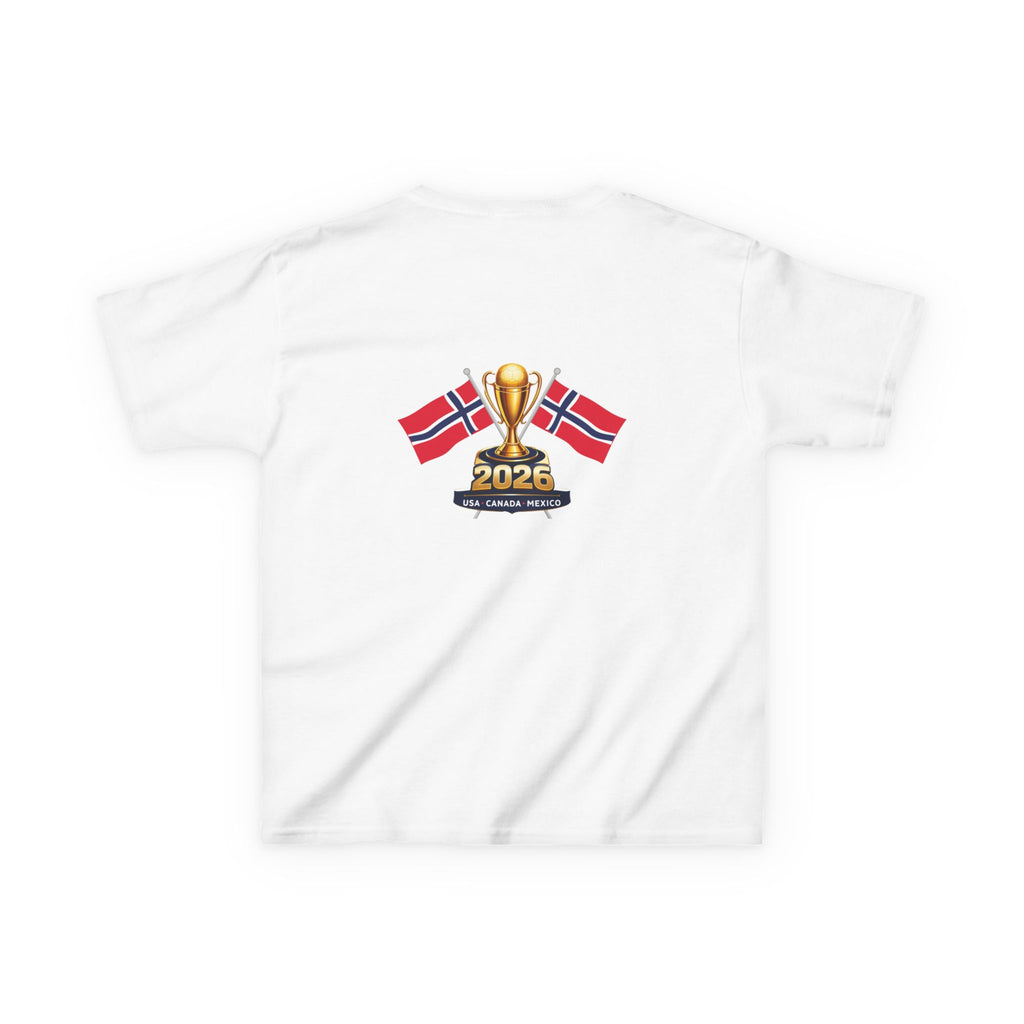 Kids Norway 2026 Cup Soccer T-Shirt — Norwegian Flag Trophy Tee
