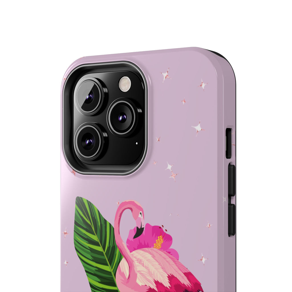 Flamingo Tropical Tough Phone Case — Pink Hibiscus & Palm Leaves
