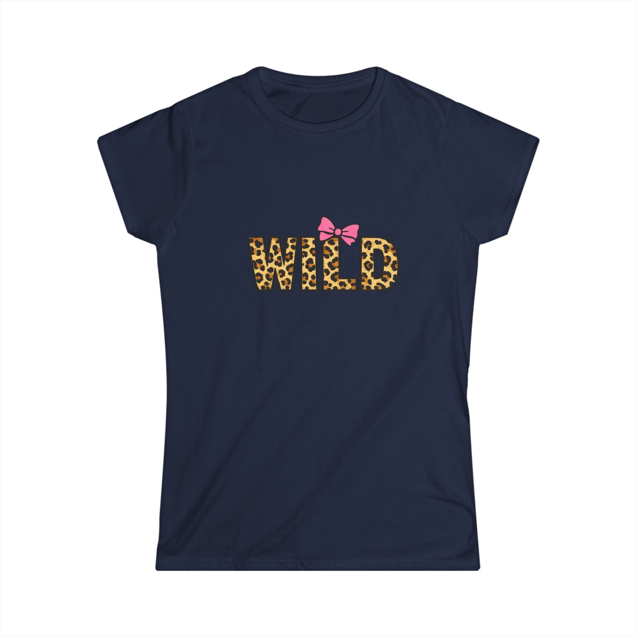 Wild Leopard Print Tee with Pink Bow – Women's Graphic Shirt