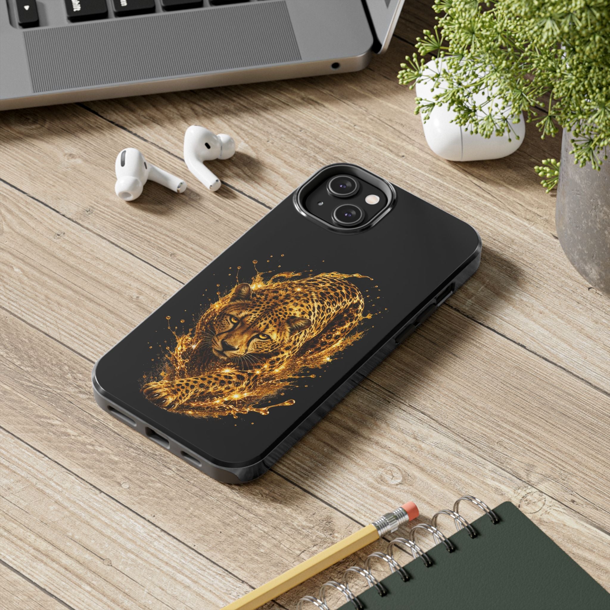 Golden Cheetah Tough Phone Case — Fierce Splash Design, Protective iPhone Cover