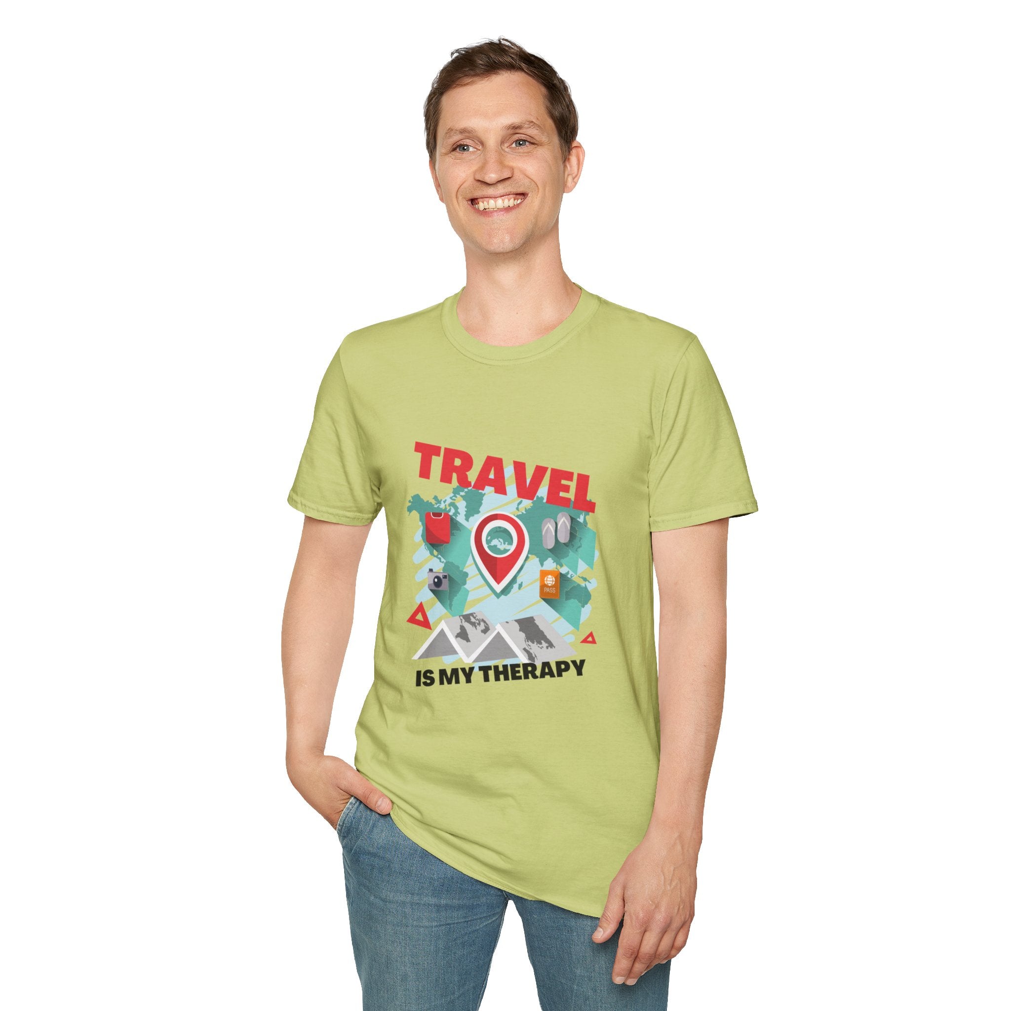 Travel Is My Therapy T-Shirt — Wanderlust Map Tee for Travelers & Adventure Lovers