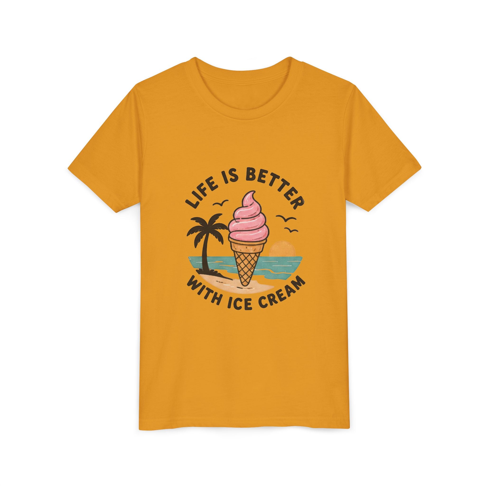Youth Tee — "Life Is Better With Ice Cream" Ice Cream Cone Beach Graphic