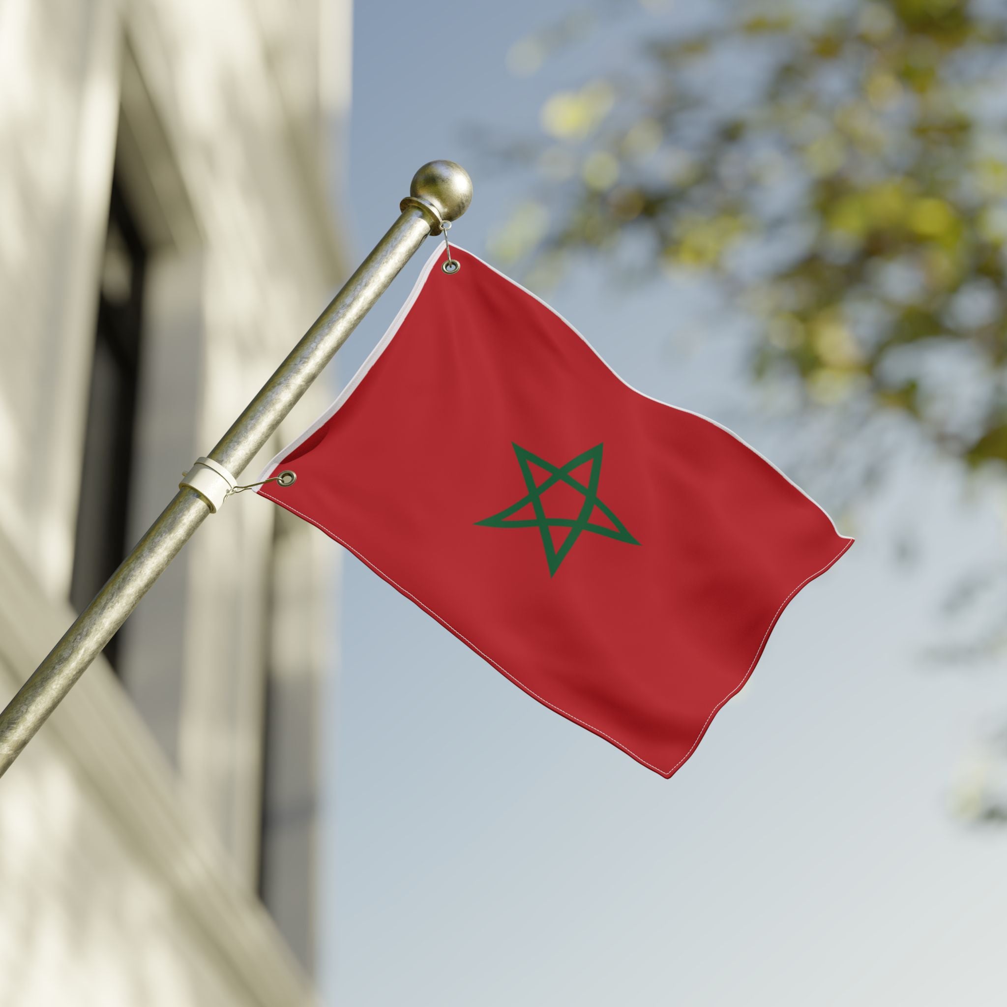Morocco Double-Sided Flag - Green Pentagram on Red (Outdoor/Indoor)