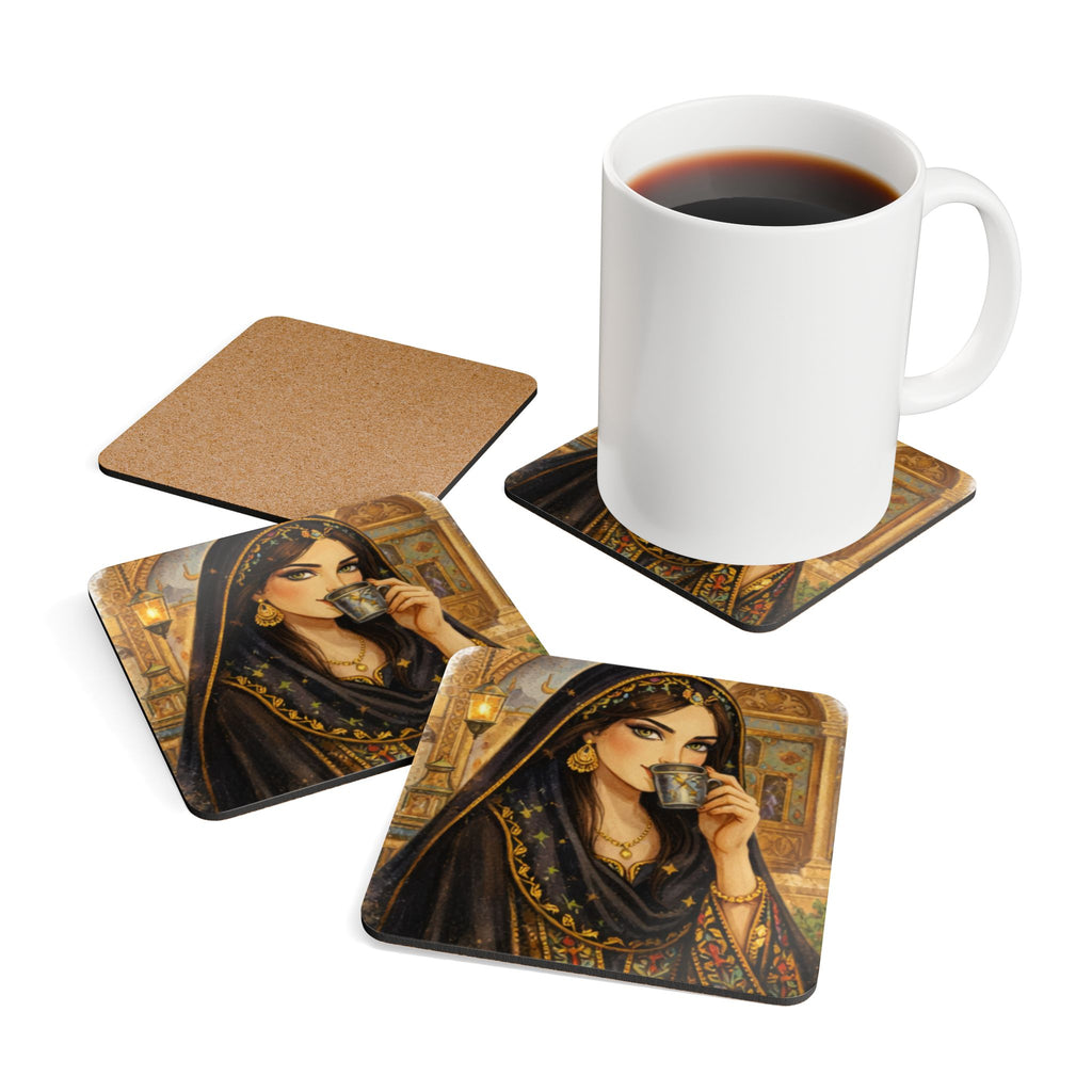 Middle Eastern Coffee Woman Cork Coaster Set — Decorative Drink Coasters