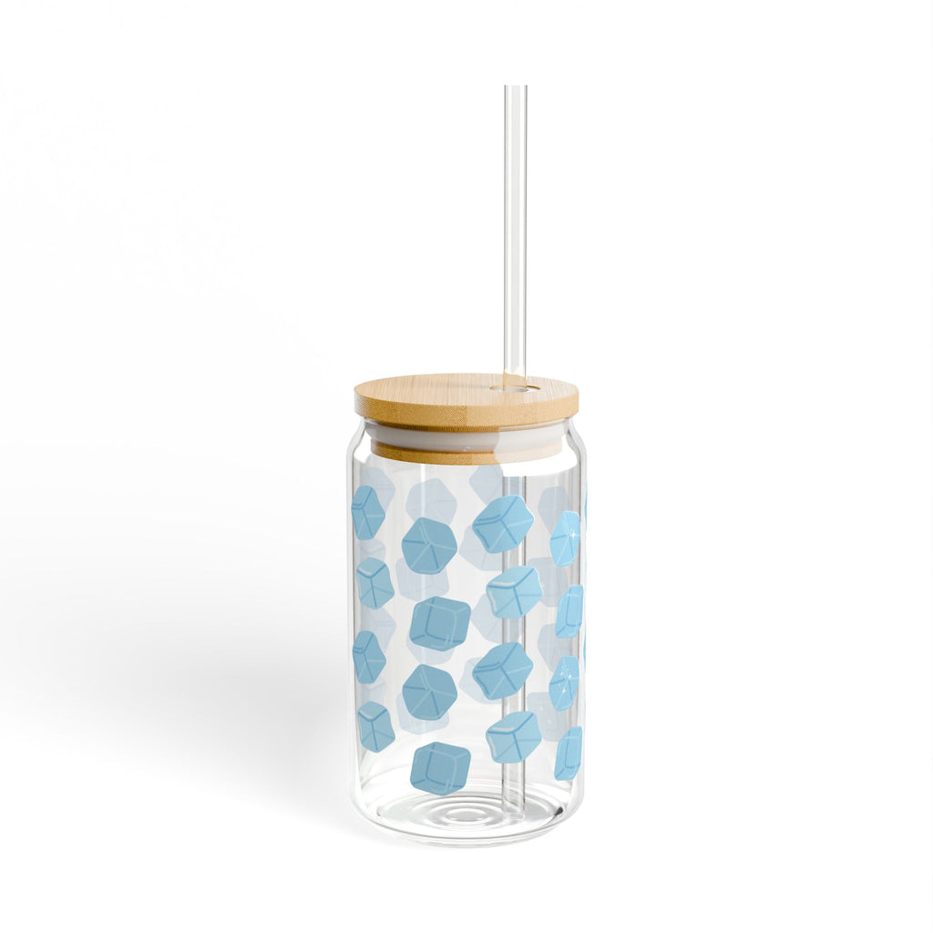 Hexagon Blue Pattern Sipper Glass — 16oz Reusable Straw Tumbler
