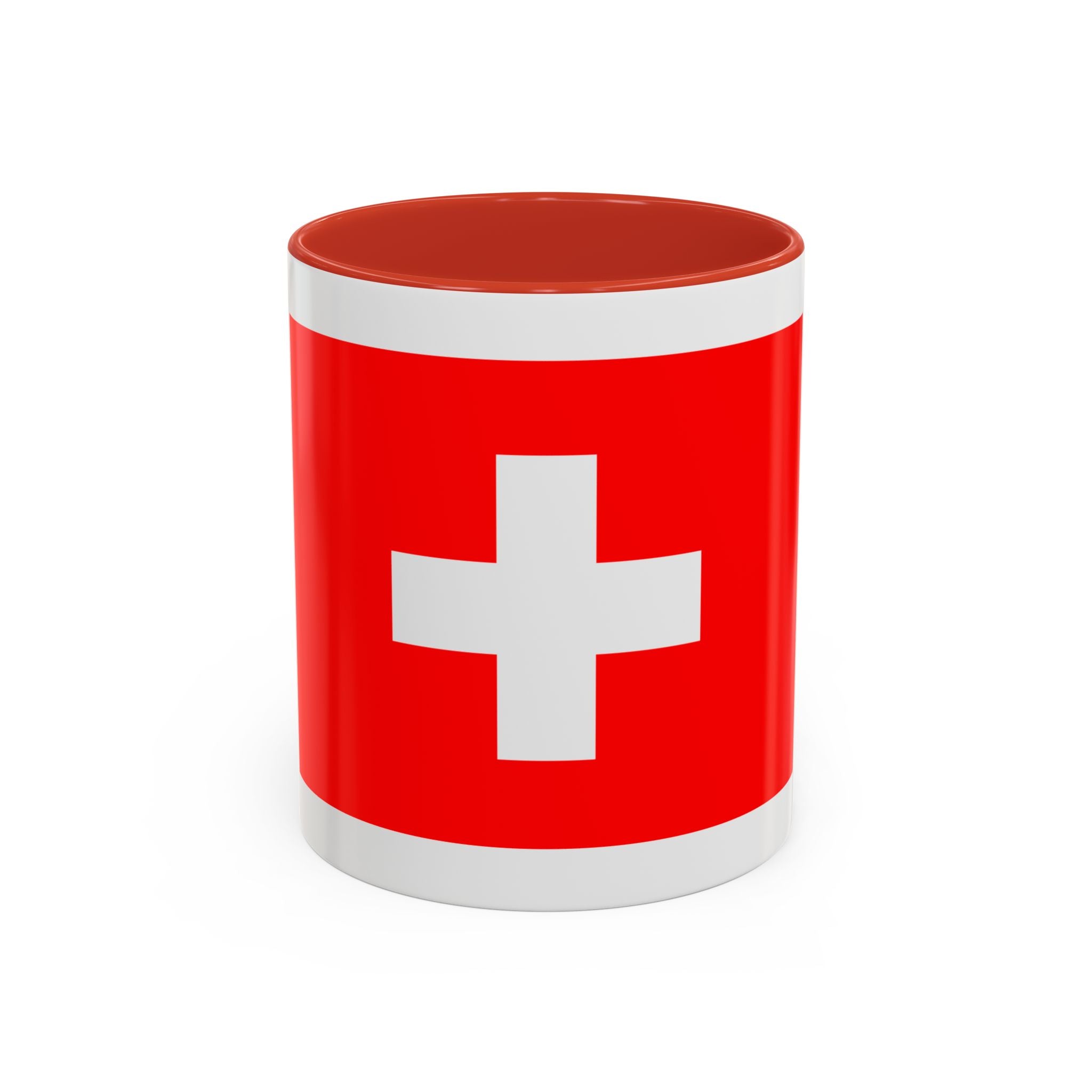 Switzerland Flag Accent Coffee Mug — Red White Swiss Cross Ceramic Mug (11/15oz)