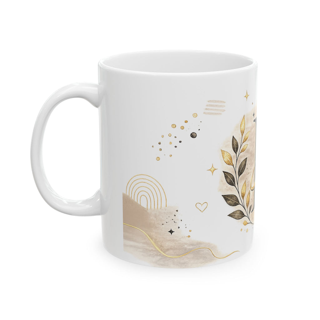 Monogram E Ceramic Mug — Gold Letter E Initial Coffee Cup