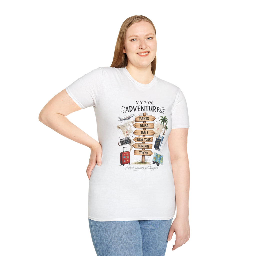 Travel Adventures T-Shirt — 'My 2020 Adventures' World Cities Graphic Tee (Paris, Dubai, Bali, New York, London, Tokyo)