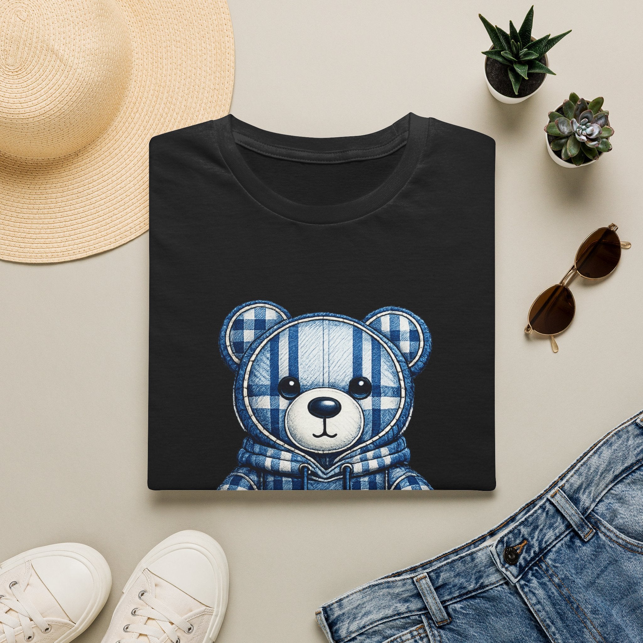 Plaid Blue Teddy Bear T-Shirt — Cute Cozy Graphic Tee
