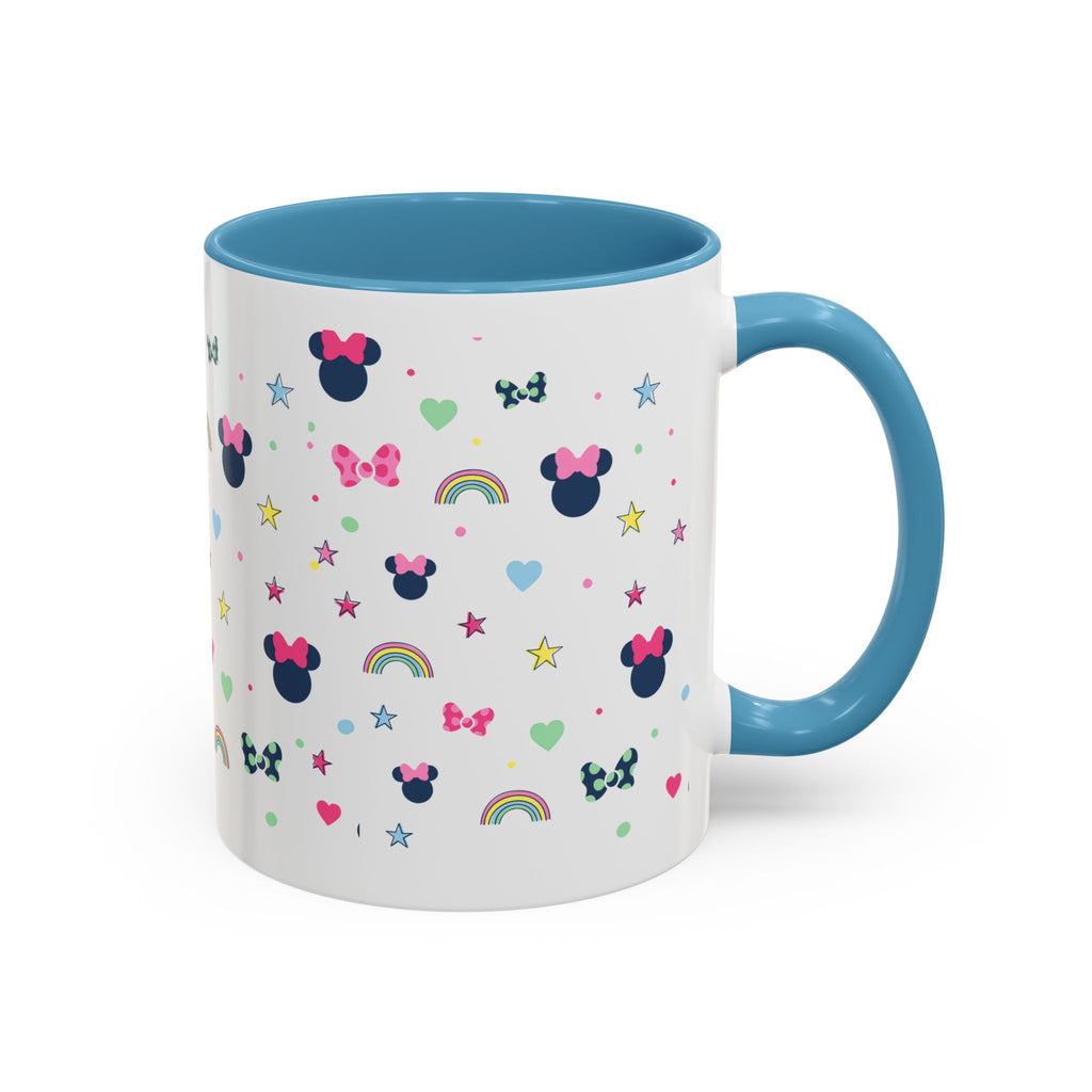 Minnie Dots Accent Coffee Mug — Cute Rainbow & Bow Pattern (11oz)