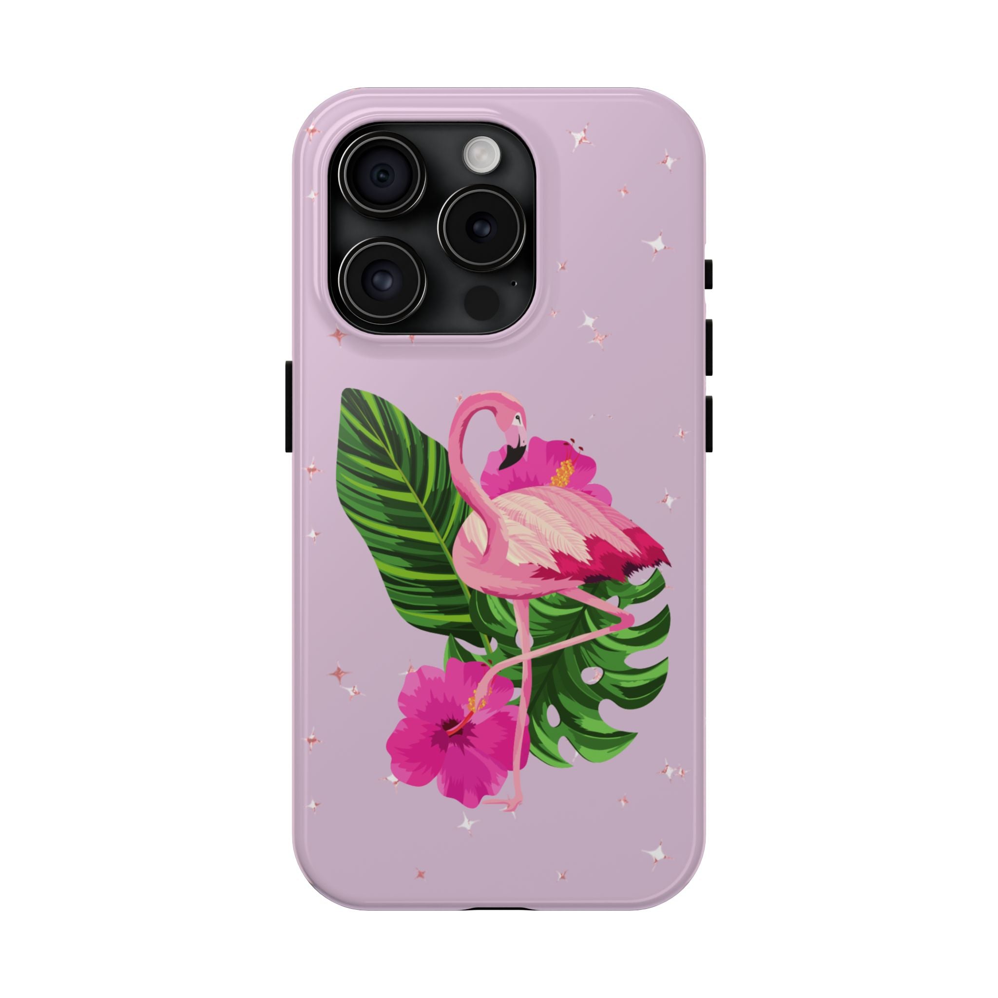 Flamingo Tropical Tough Phone Case — Pink Hibiscus & Palm Leaves