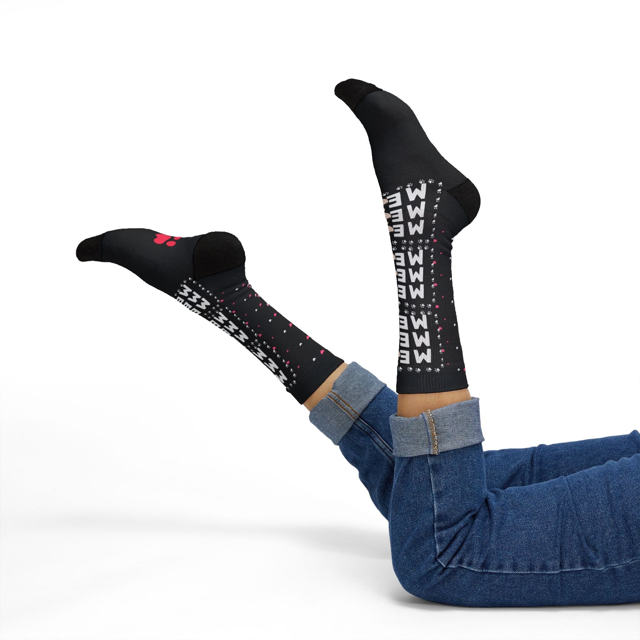 Cat Mom Sublimation Socks — Cute Paw Print Crew Socks for Cat Lovers