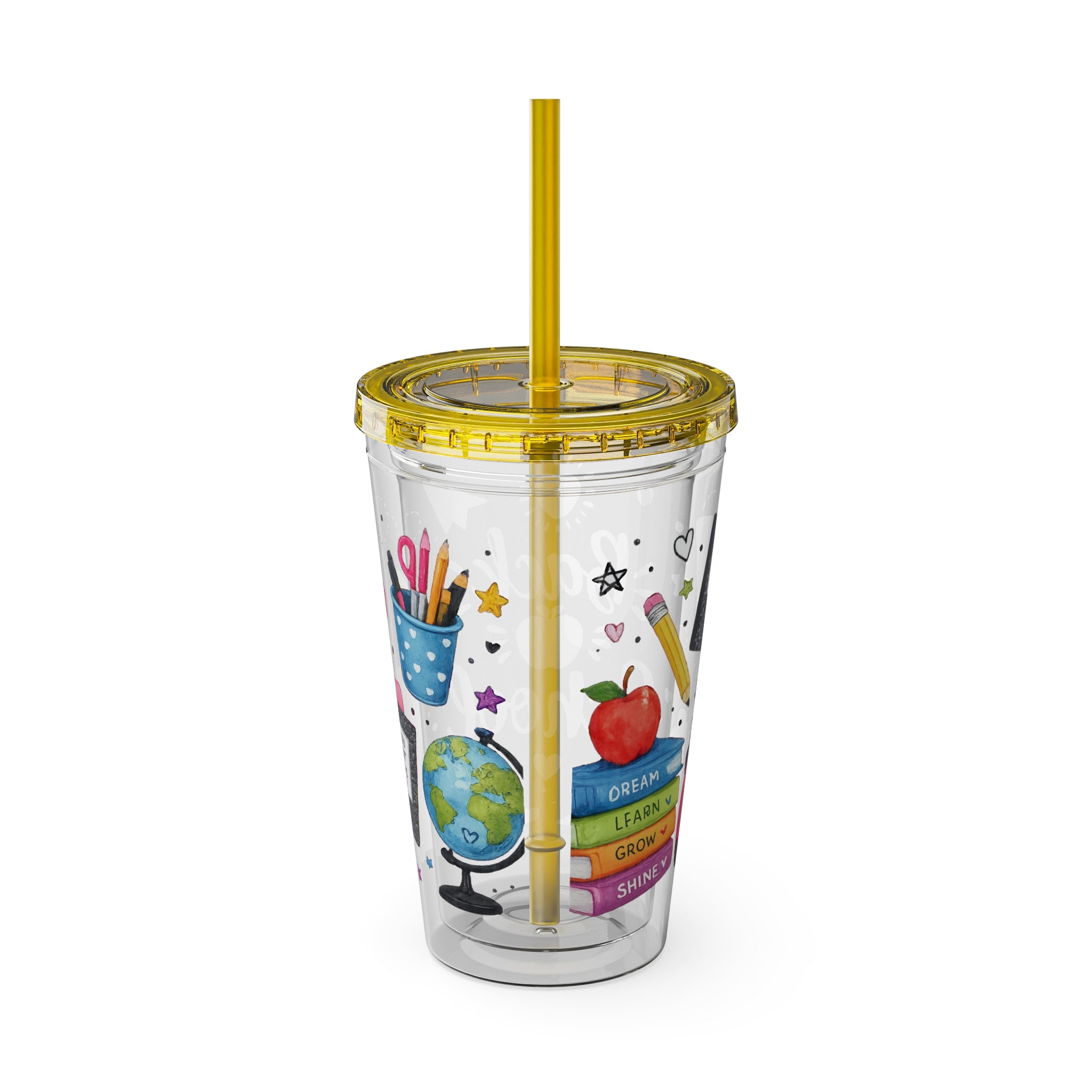 Back to School 16oz Tumbler with Straw – Cute School Supplies Design