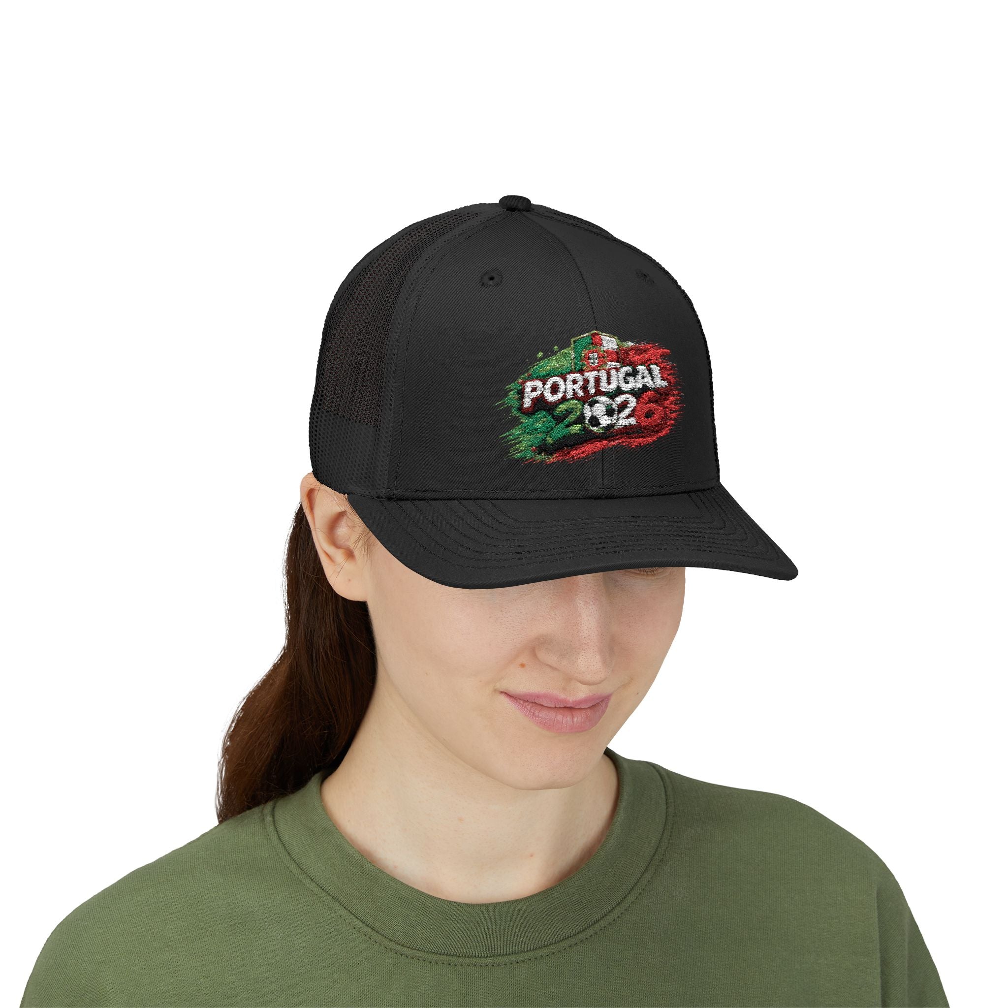Portugal 2026 Soccer Snapback Trucker Cap – Vintage Flag Brushstroke Design
