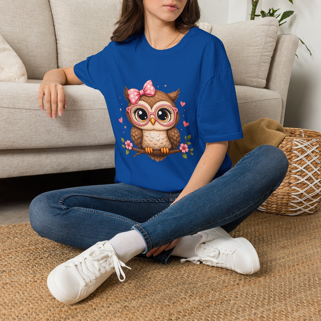 Cute Owl Tee — Whimsical Pink Bow Owl Graphic T-Shirt