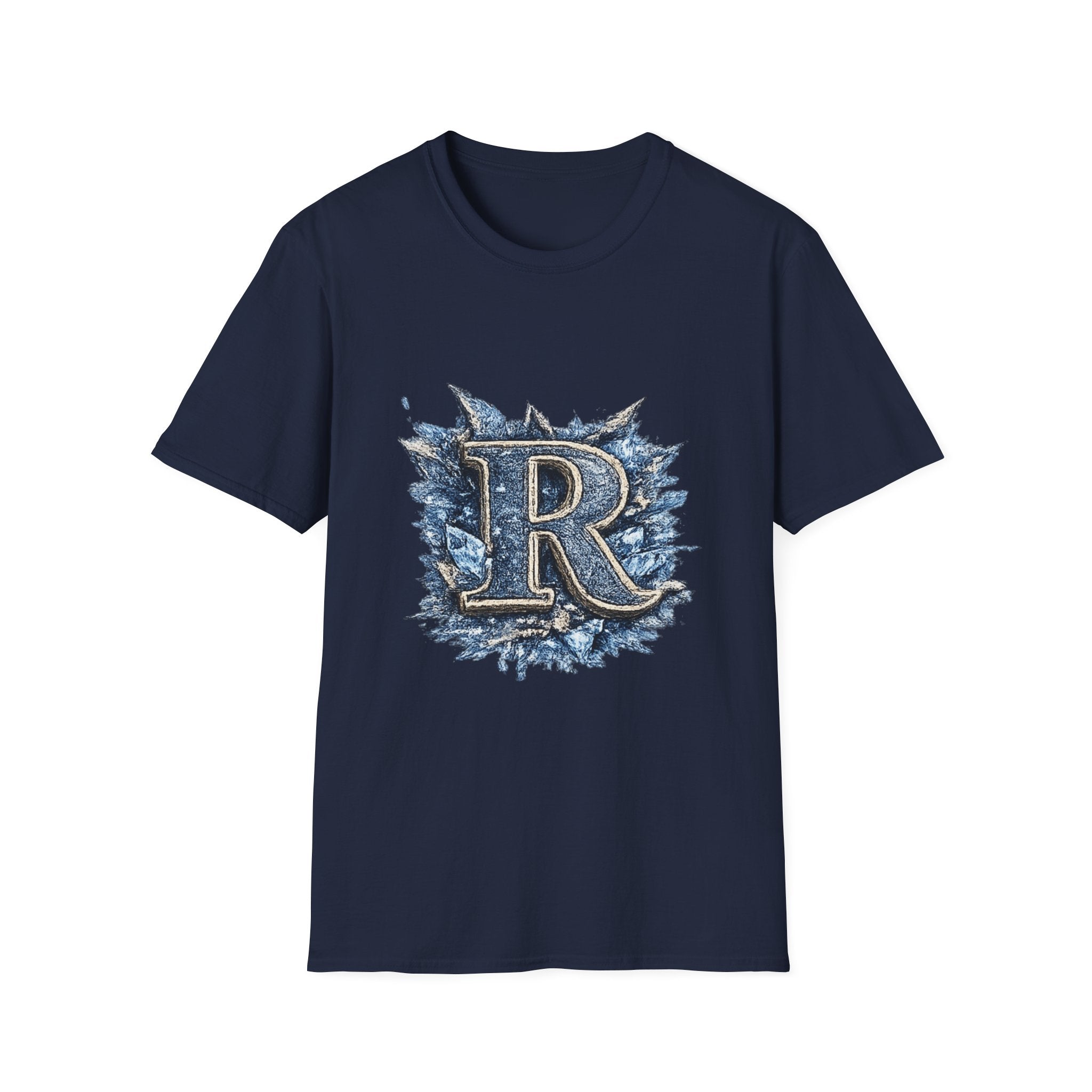 R Crest Graphic T-Shirt — Vintage Blue Letter R Logo Tee