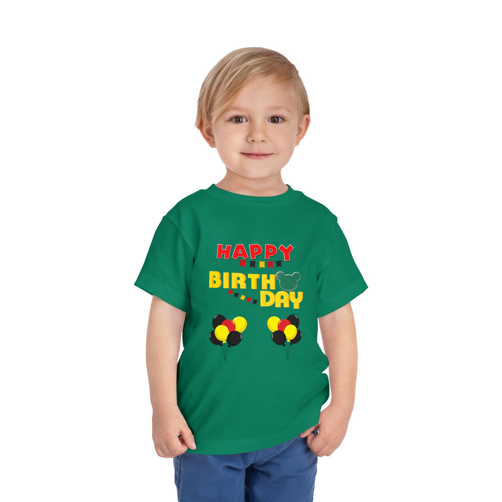 Toddler Tee — 'Happy Birthday' Balloon Party Shirt (Mickey-Style Colors)
