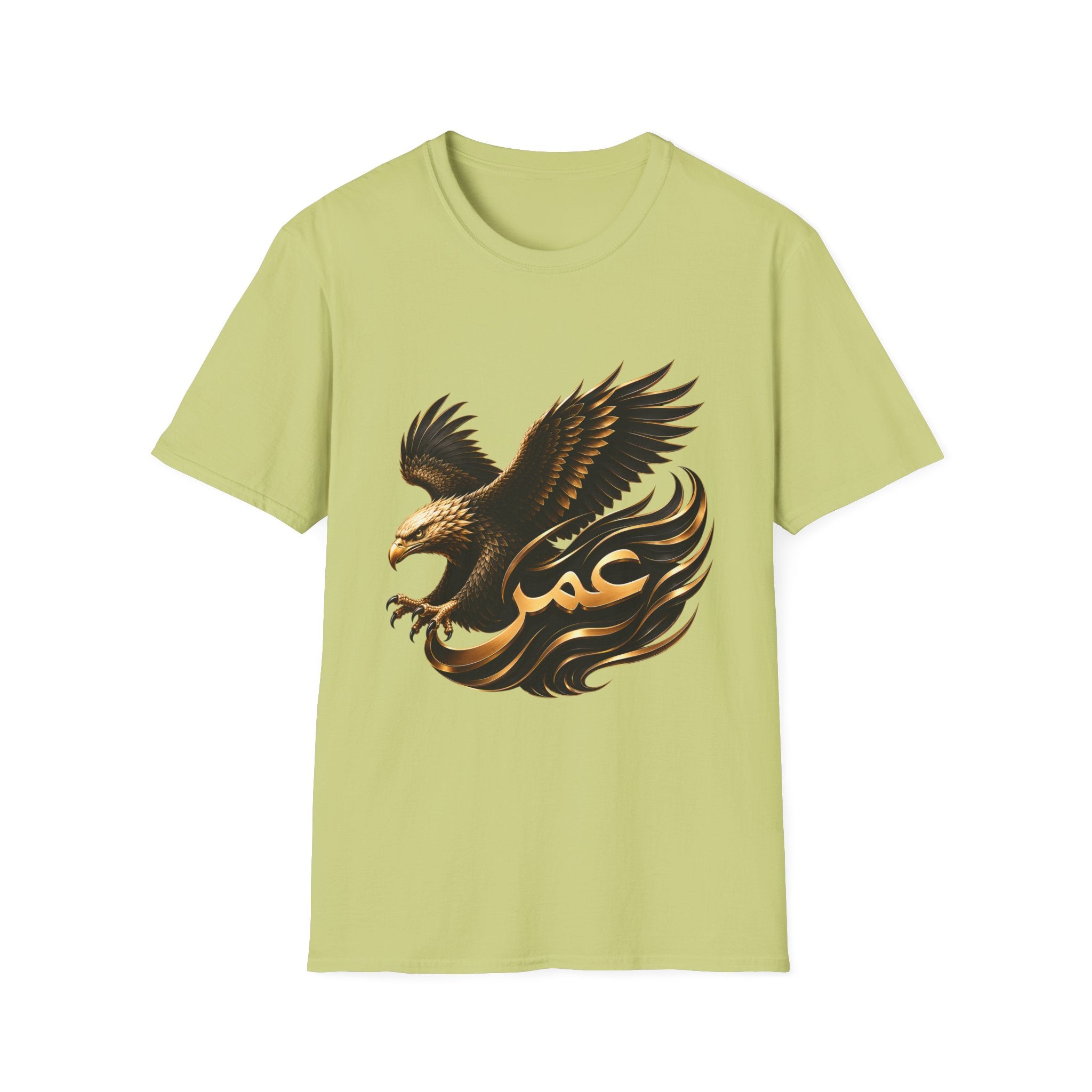 Eagle Arabic Omar Name Tee — Stylized Golden Eagle with 'عمر' Graphic
