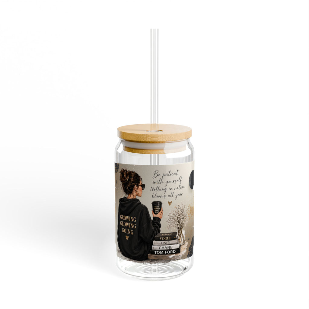 16oz Inspirational Sipper Glass – Motivational 'Be Patient' Travel Tumbler with Straw