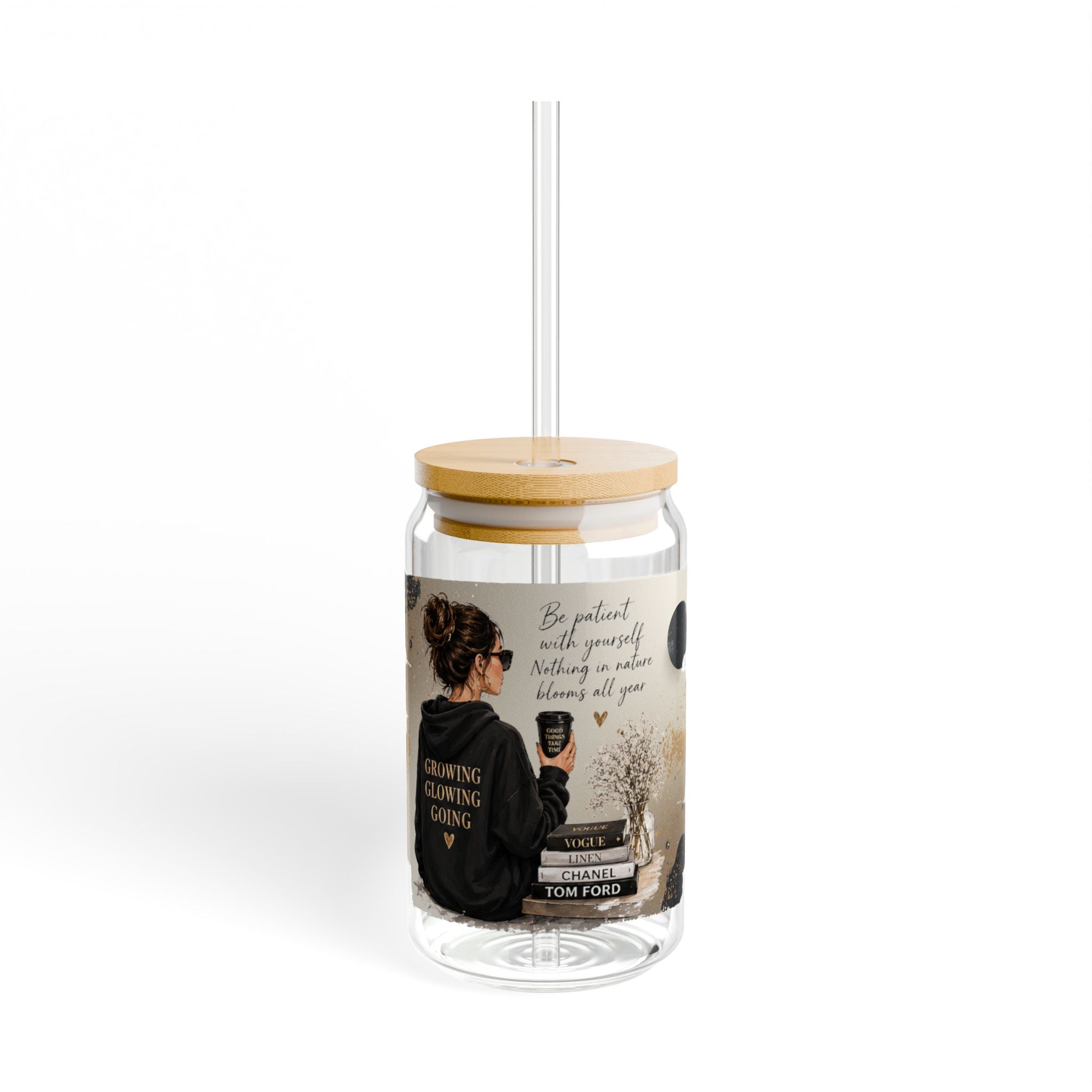 16oz Inspirational Sipper Glass – Motivational 'Be Patient' Travel Tumbler with Straw