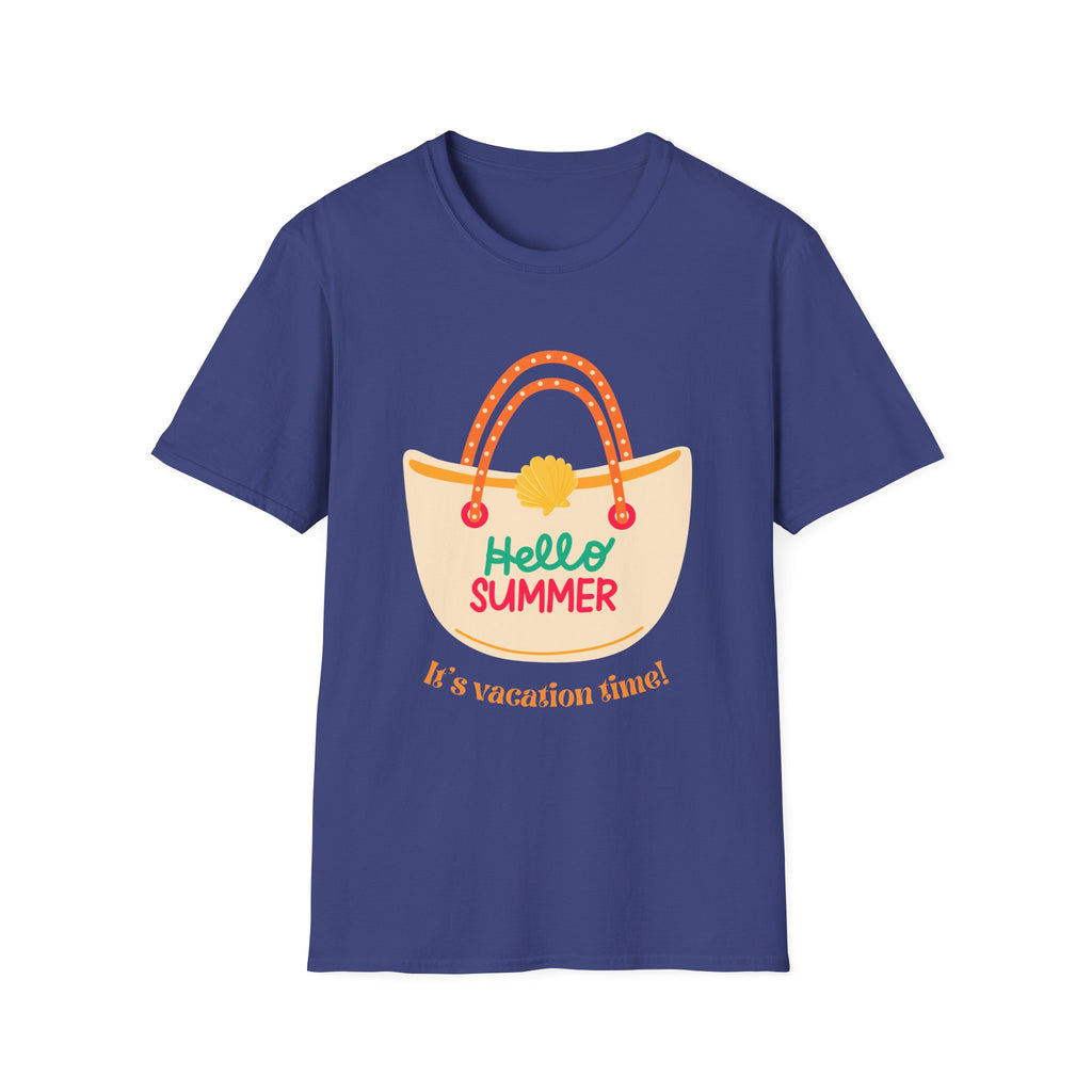 Hello Summer Tote Graphic T-Shirt — "Hello Summer, It’s Vacation Time!"