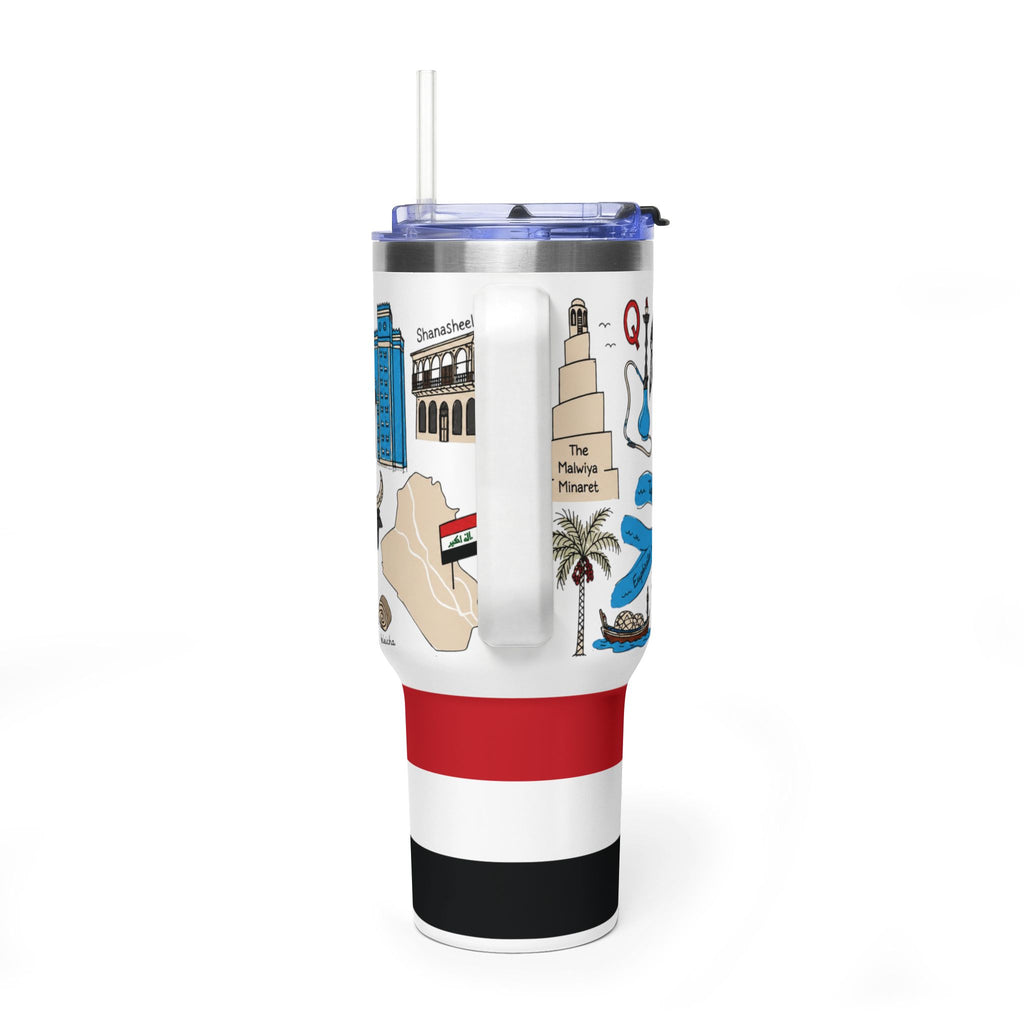 Tumbler — Iraq Landmark 40oz Vacuum Thermal Tumbler with Iraqi Flag & Cultural Icons