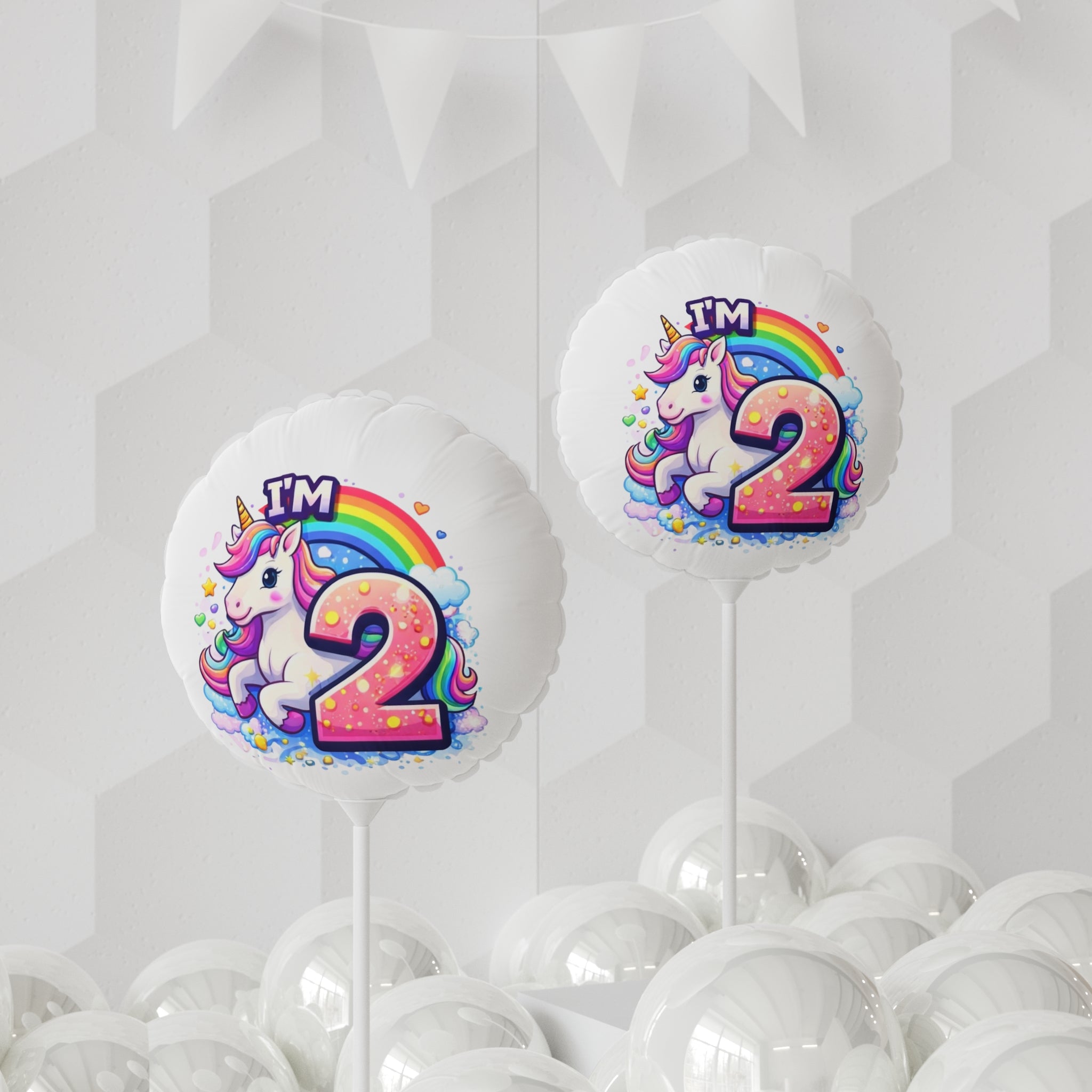 Unicorn "I’m 2" Rainbow Birthday Balloon — 11" Round/Heart Foil Balloon