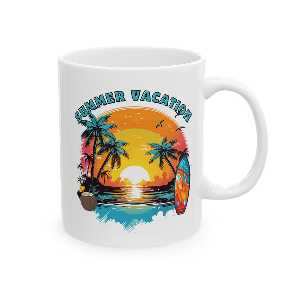 Summer Vibes Ceramic Mug – Tropical Sunset Palm Tree Coffee Cup (11oz/15oz)