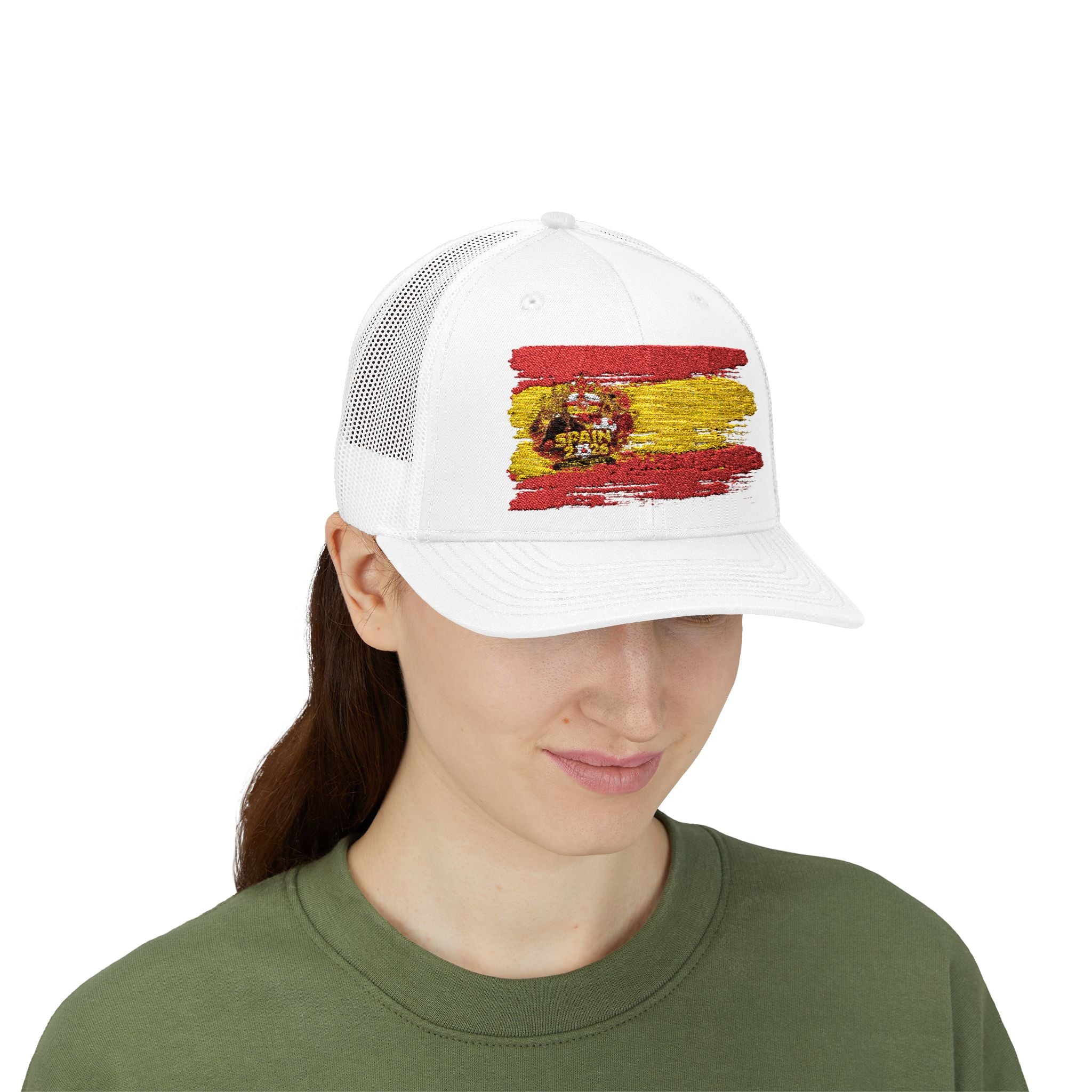 Spain Flag Trucker Cap — Distressed Spanish Flag Snapback Hat