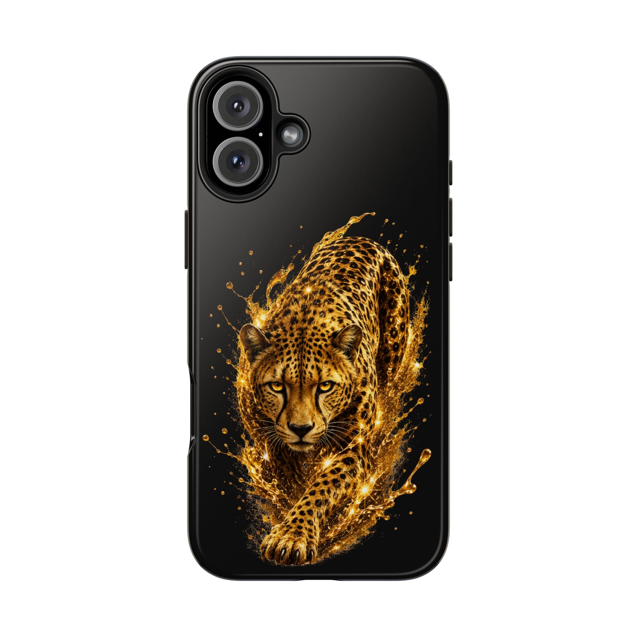 Golden Cheetah Tough Phone Case — Fierce Splash Design, Protective iPhone Cover