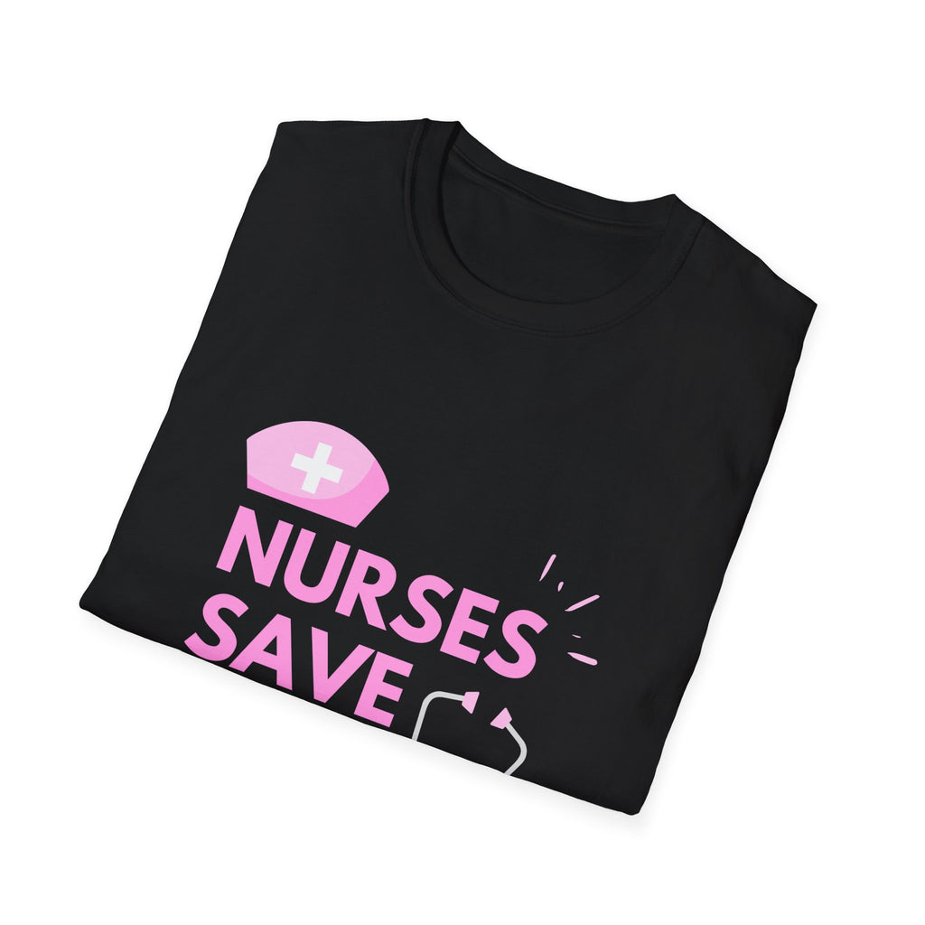 Nurses Save Lives T-Shirt — Pink Nurse Hat & Stethoscope Tee