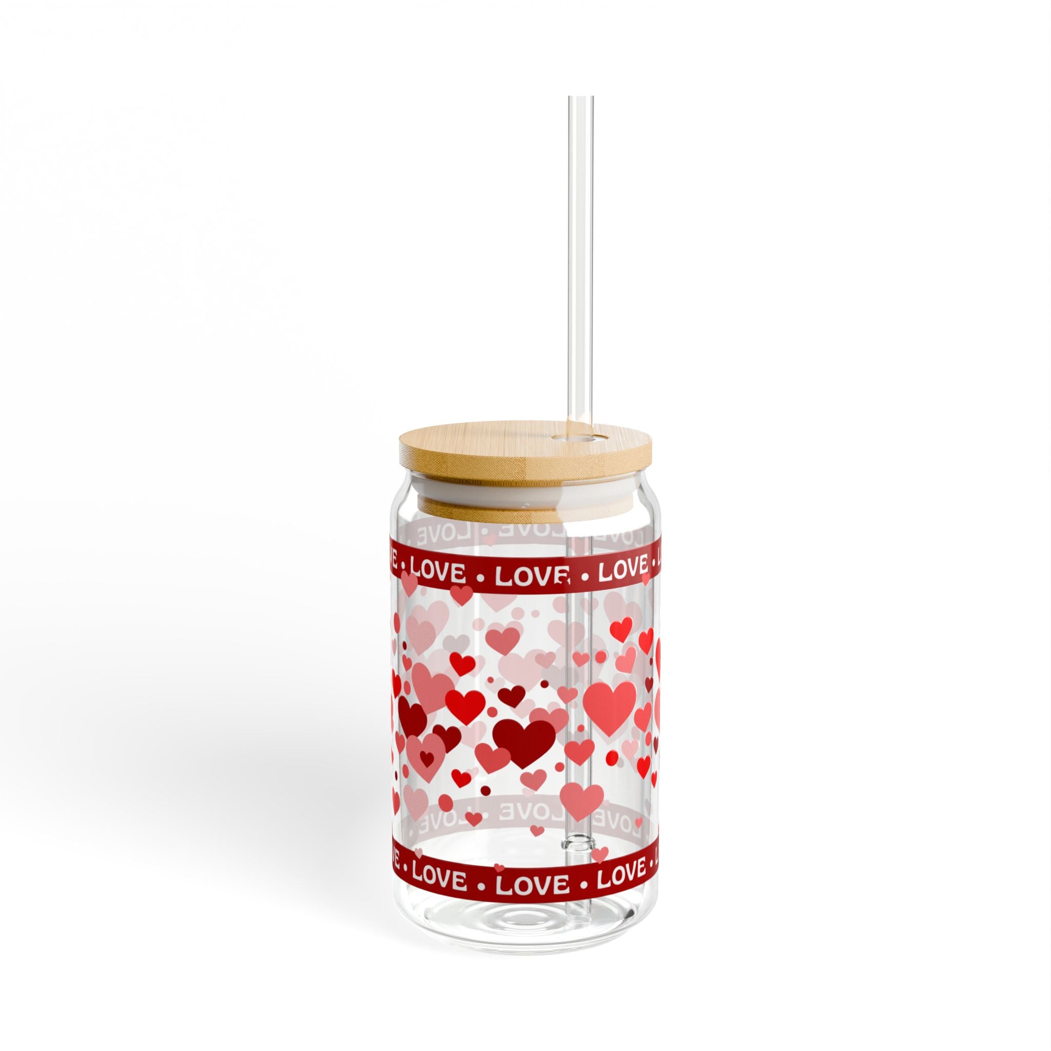 16oz Heart Pattern Sipper Glass with Straw — "LOVE" Romantic Drink Tumbler