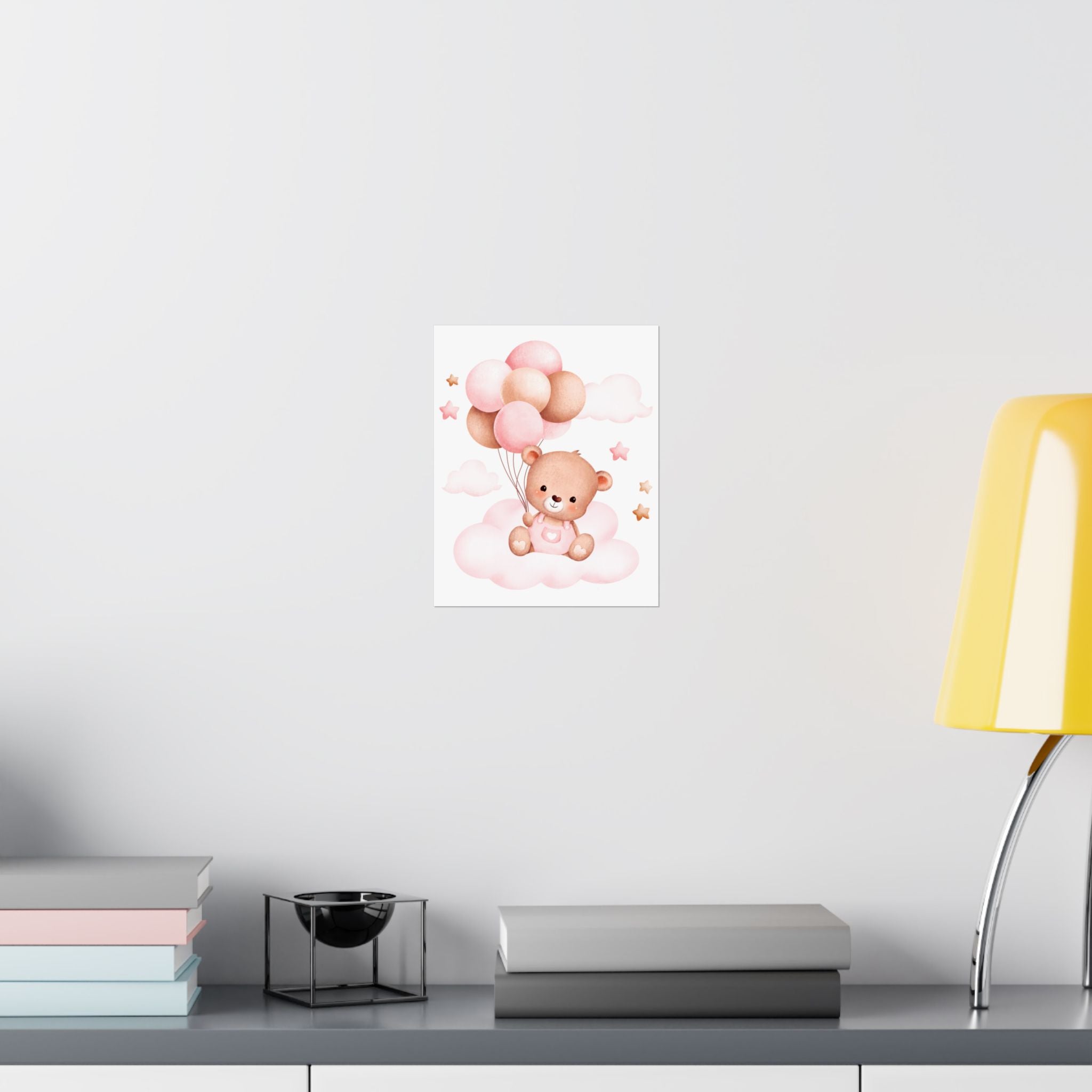 Cute Teddy Bear Balloon Nursery Poster — Pink Cloud Baby Wall Art