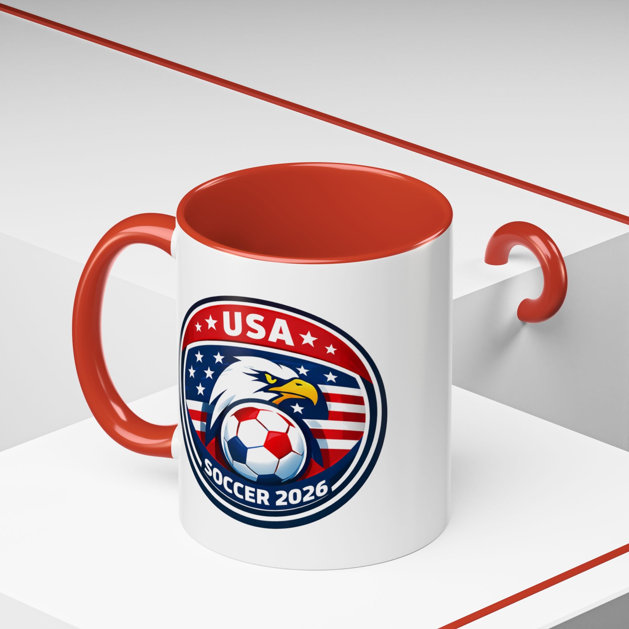 USA Soccer 2026 Accent Coffee Mug — Eagle & Flag Soccer Team Fan Gift (11/15oz)