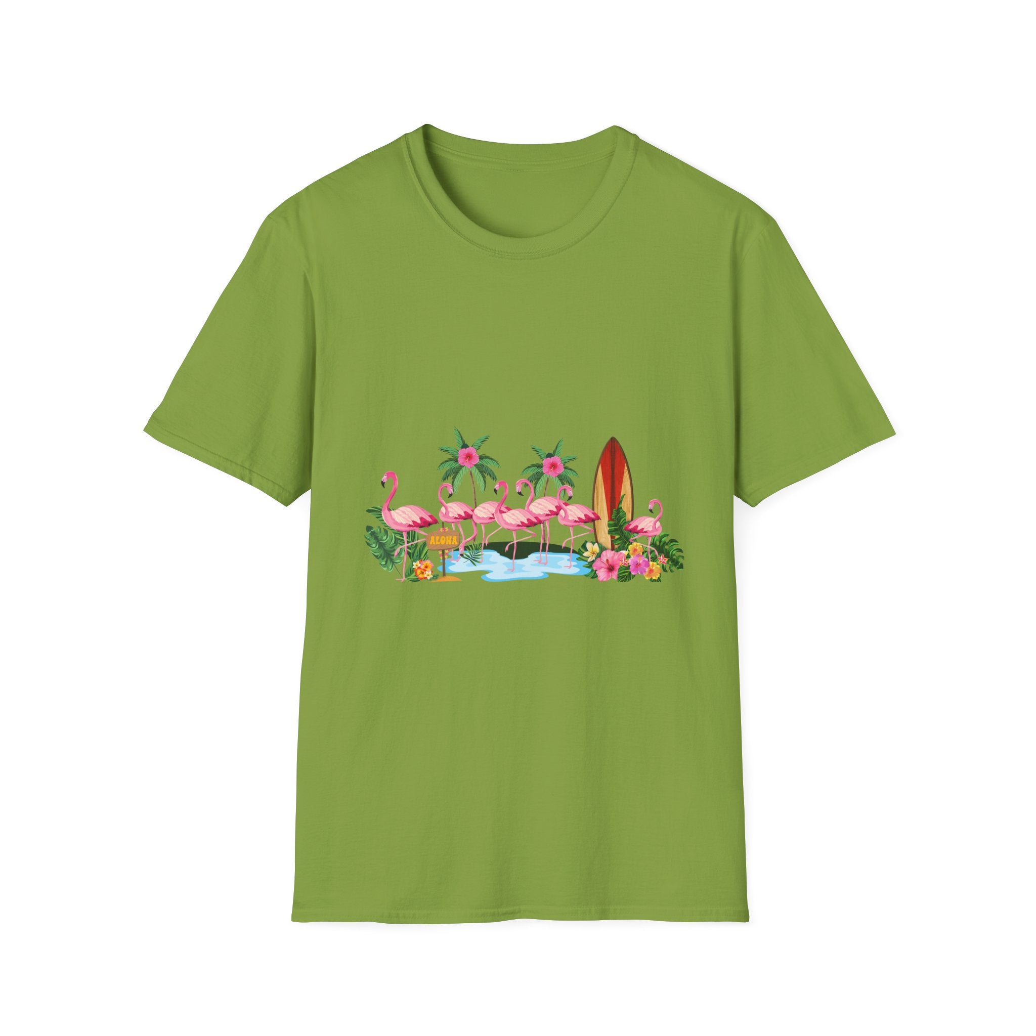 T-Shirt - Tropical Flamingo Surf Scene Graphic Tee