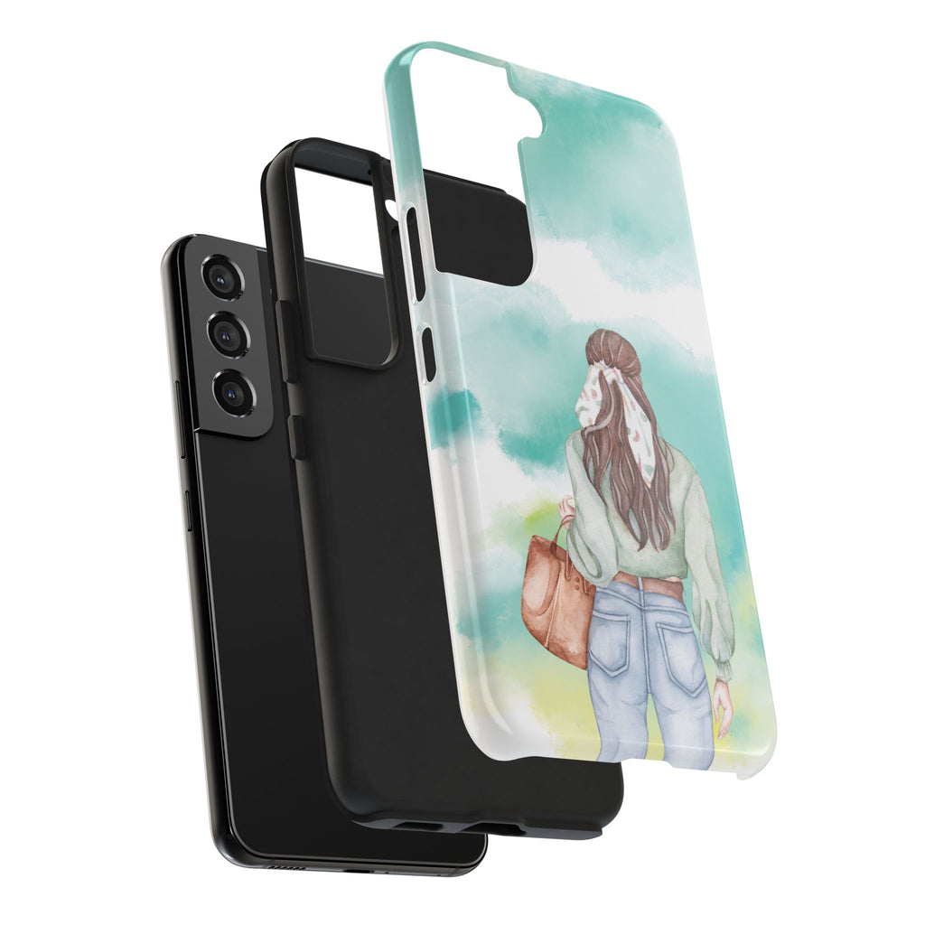 Watercolor Girl Tough Phone Case — Trendy Pastel Back-to-School Protective Cover