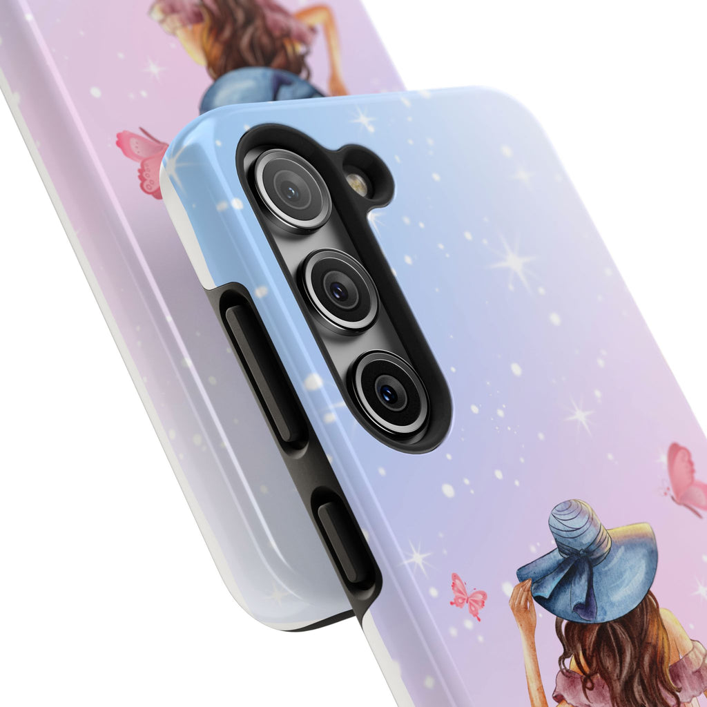 Pastel Girl with Hat Phone Case — Floral Basket Butterfly Tough Phone Case