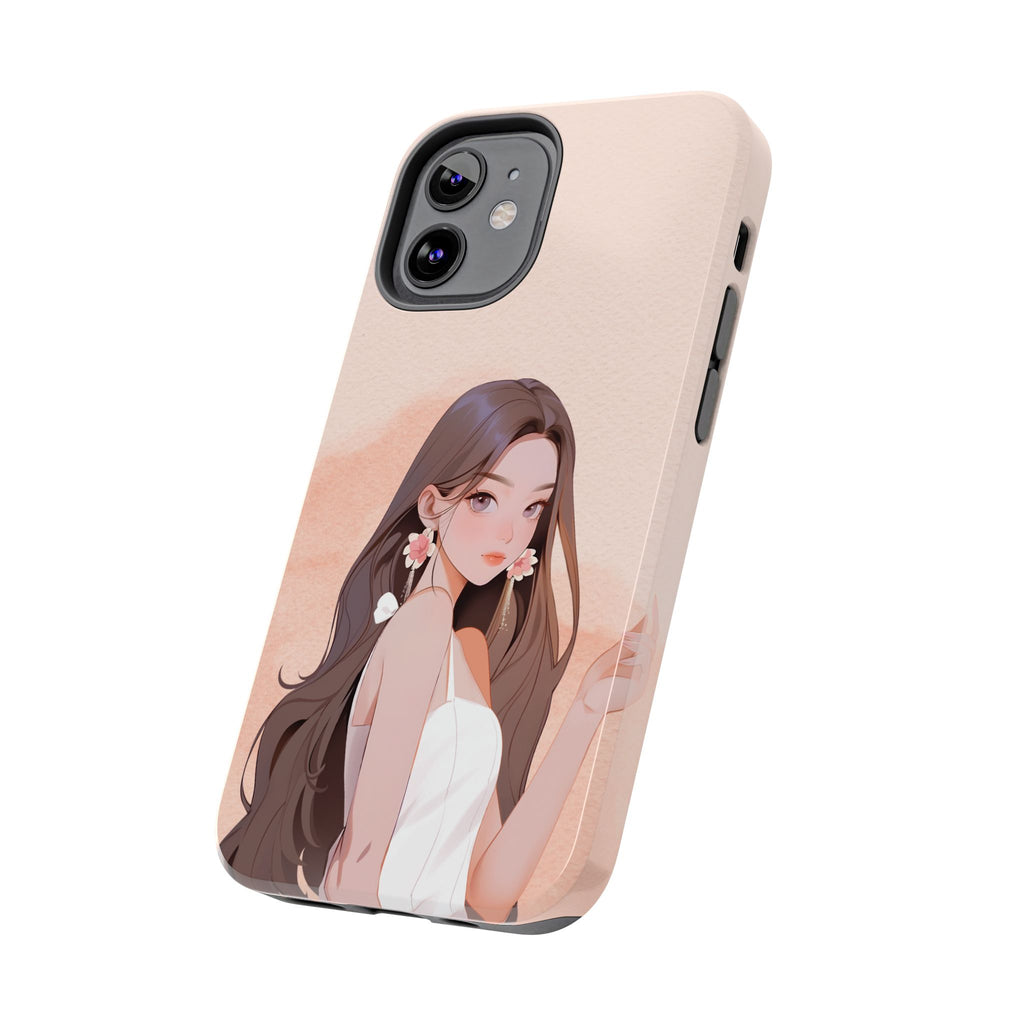 Tough Phone Case — Elegant Anime Girl Illustration, Protective Slim Phone Cover