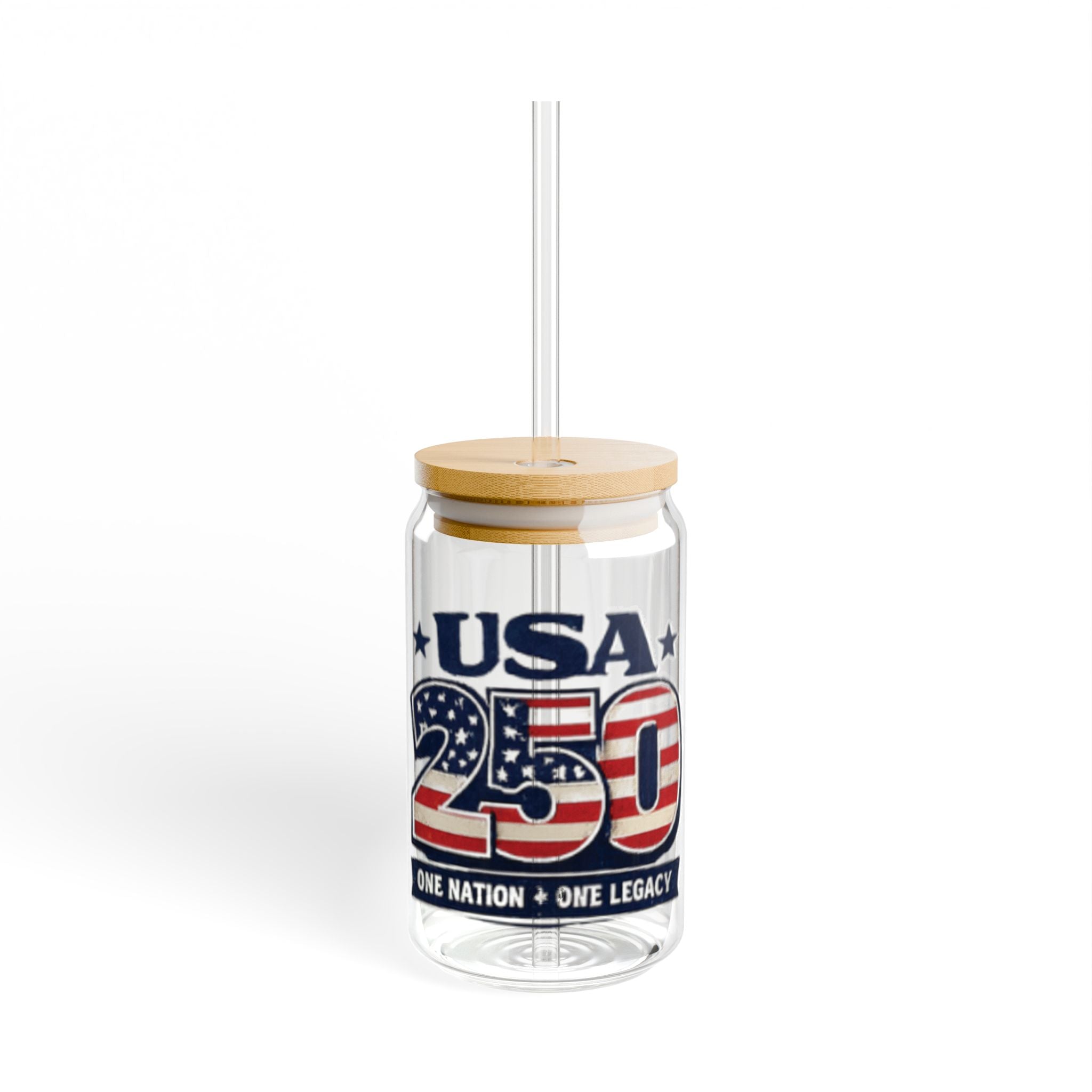USA 250 Sipper Glass - Patriotic 16oz Tumbler with Bamboo Lid & Straw