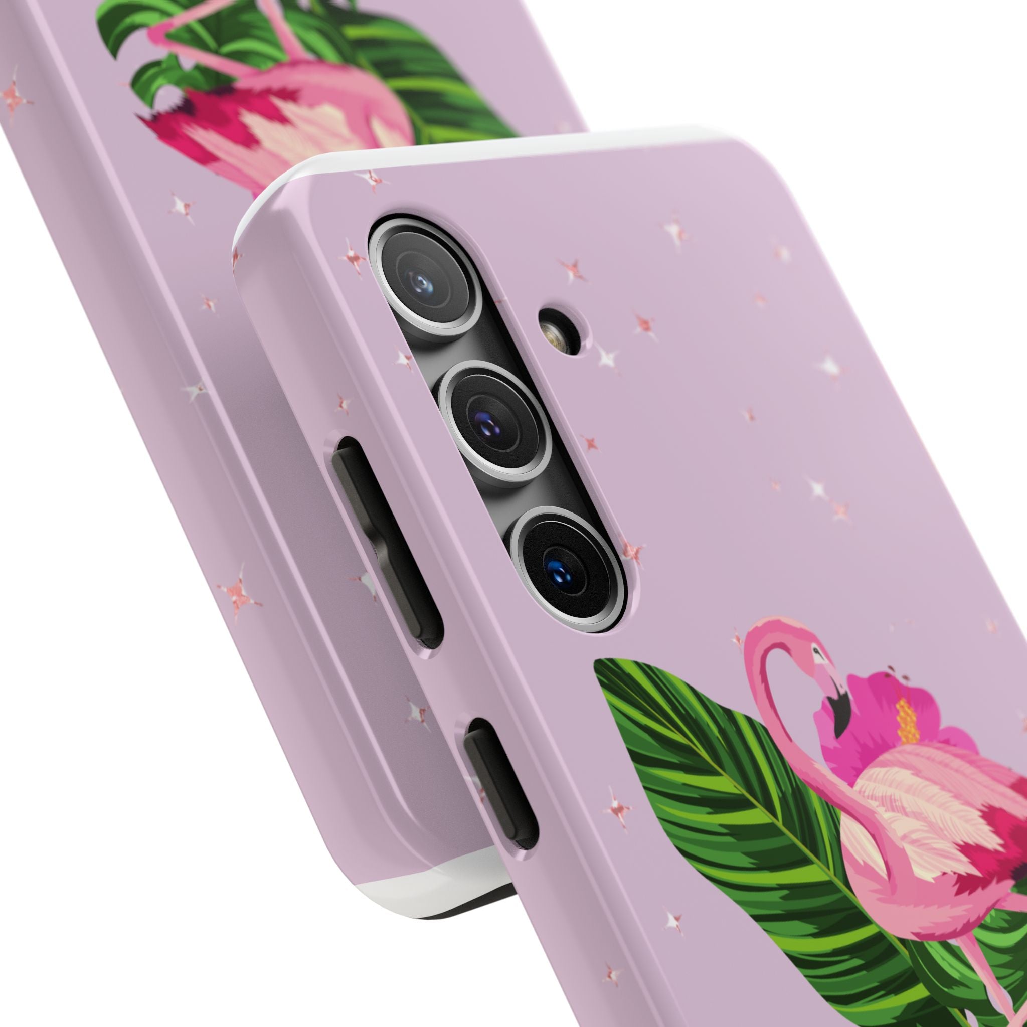 Flamingo Tropical Tough Phone Case — Pink Hibiscus & Palm Leaves
