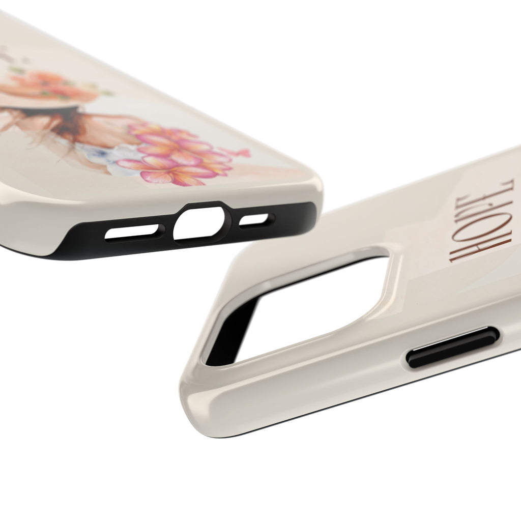 Hope Floral Tough Phone Case — Protective iPhone Case with Watercolor Girl & Flowers