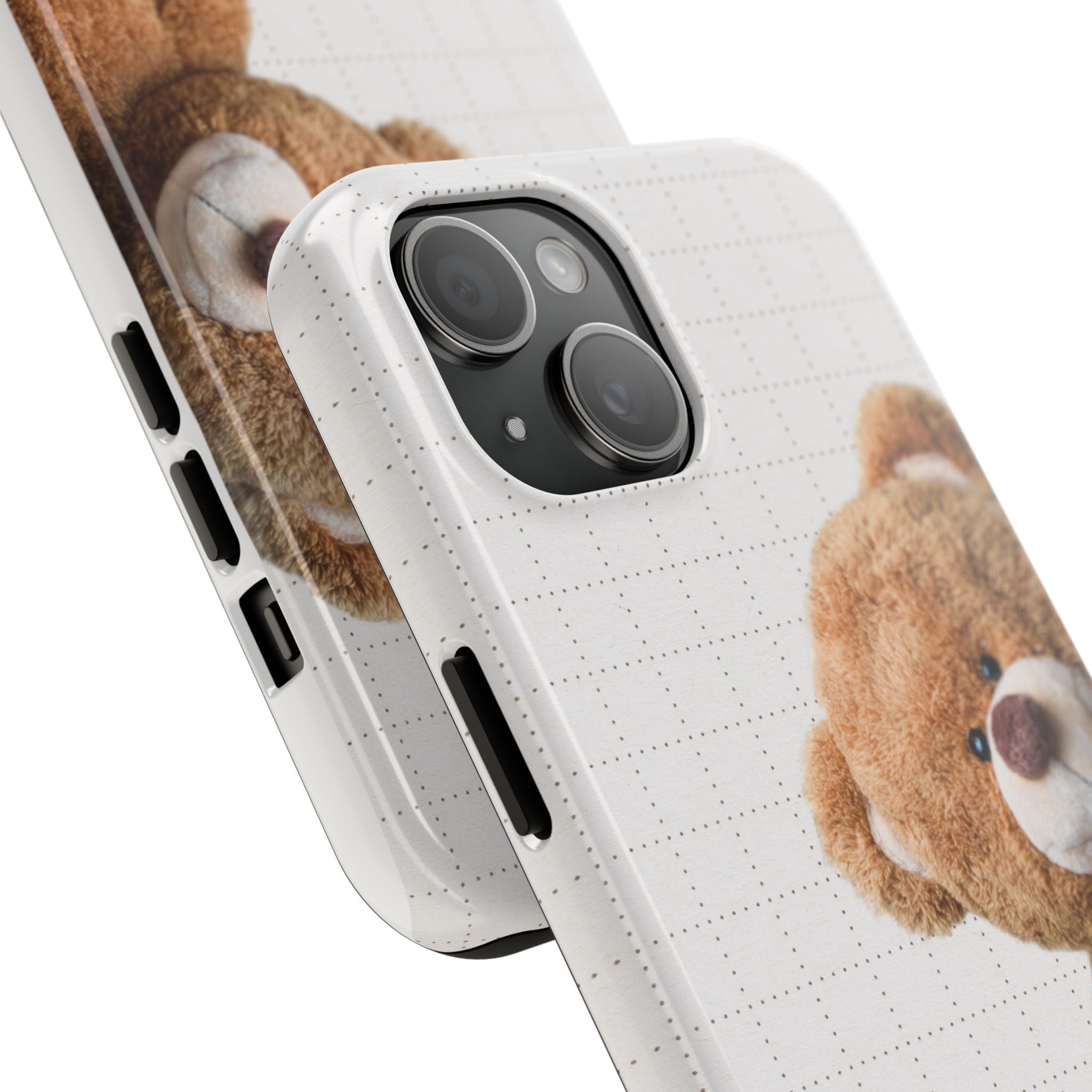 Teddy Bear Tough Phone Case — Cute Plush Peeking Design, Protective Shockproof Cover